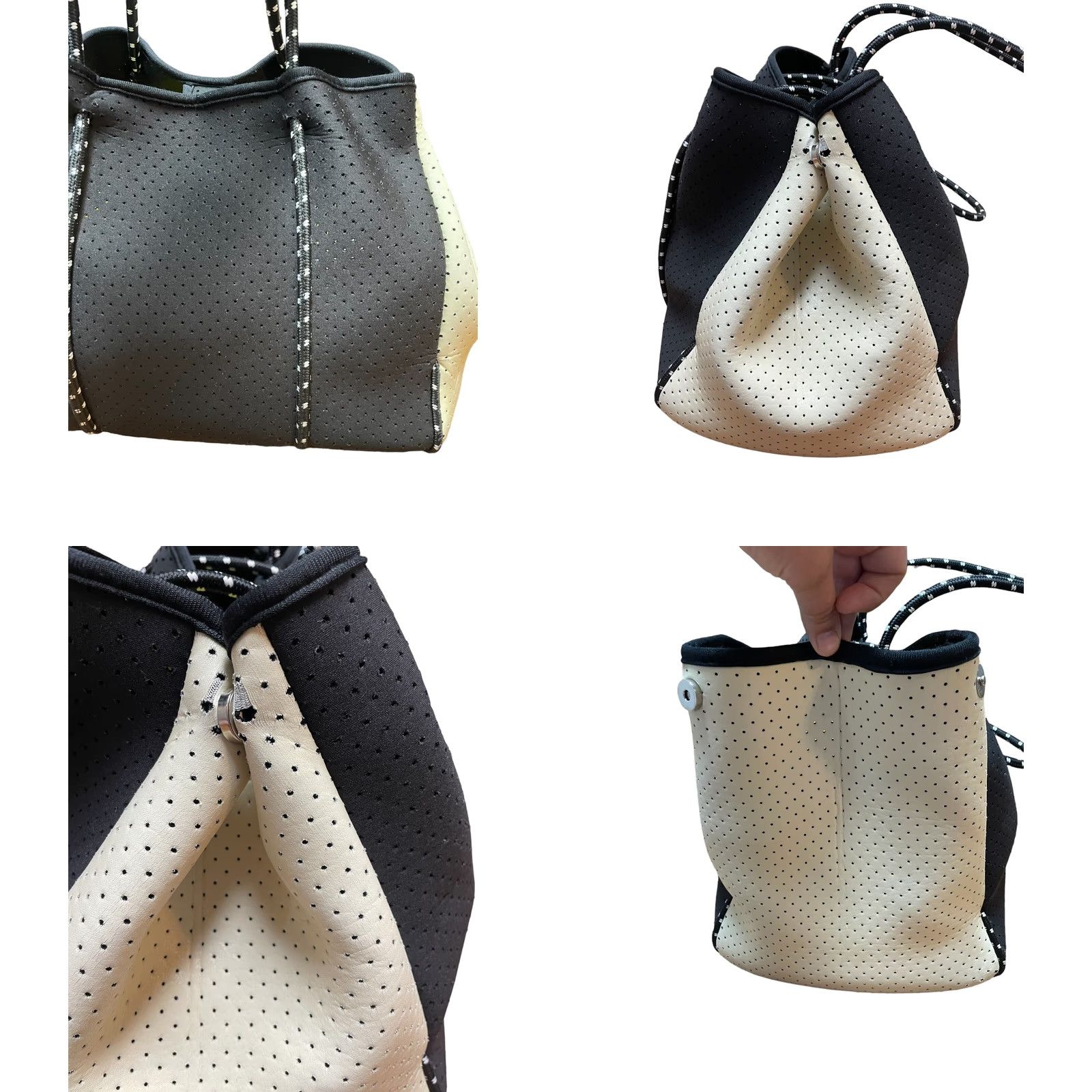Parker Parker & Hyde Neoprene Tote Bag Black/White Women's Purse Shoulder/Handbag's Tote Bag 90s Womens Size ONE SIZE - 9 Thumbnail