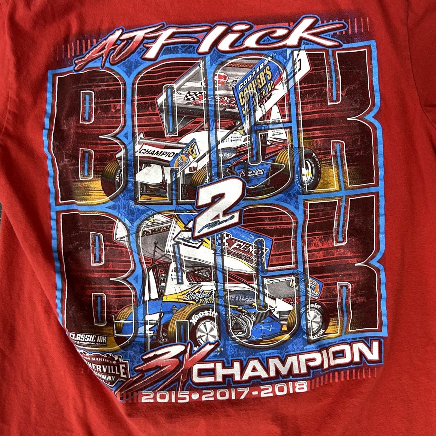 Gildan VINTAGE? AJ Flick Lernerville Speedway Gildan Shirt Mens Large Red Racing Graphic Tee Size US L / EU 52-54 / 3 - 4 Thumbnail