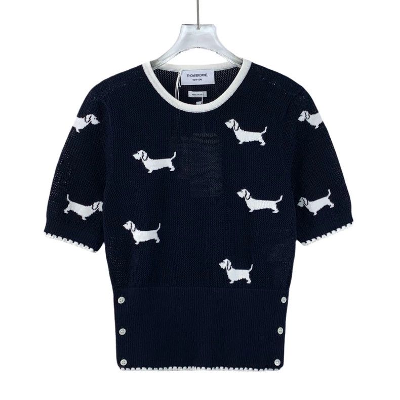 Thom Browne Thom browne Dark blue puppy inlaid cotton round-neck short- Size S / US 4 / IT 40 - 1 Thumbnail
