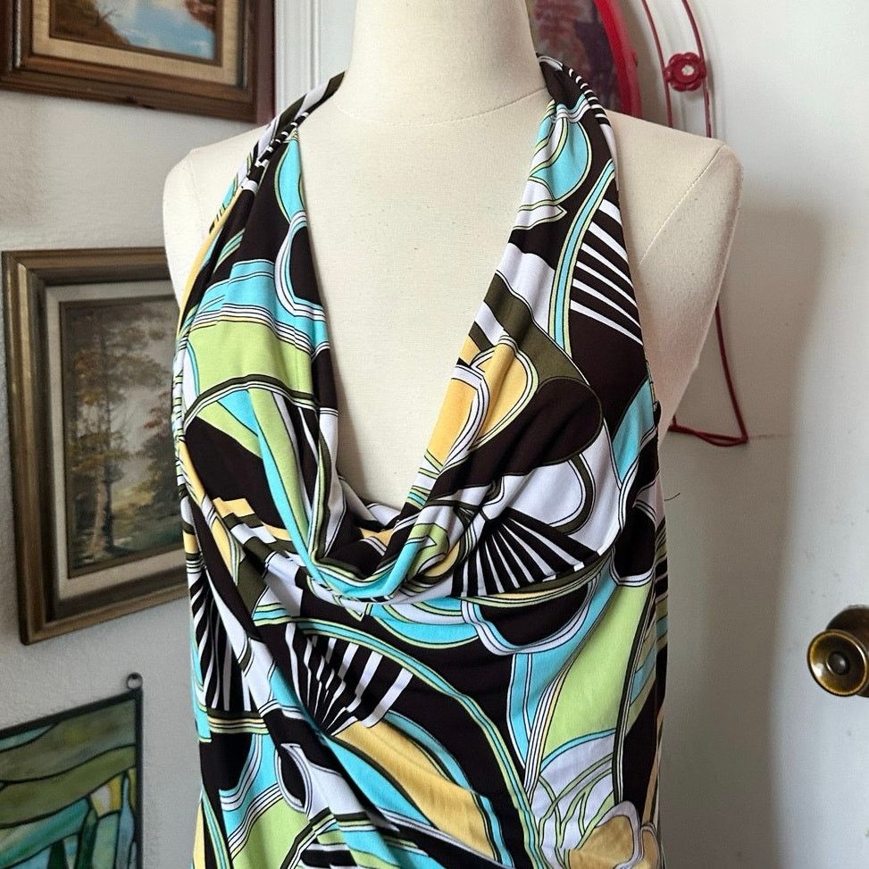 Other tempted hearts green brown black halter swirl bodycon dress Size L / US 10 / IT 46 - 2 Thumbnail