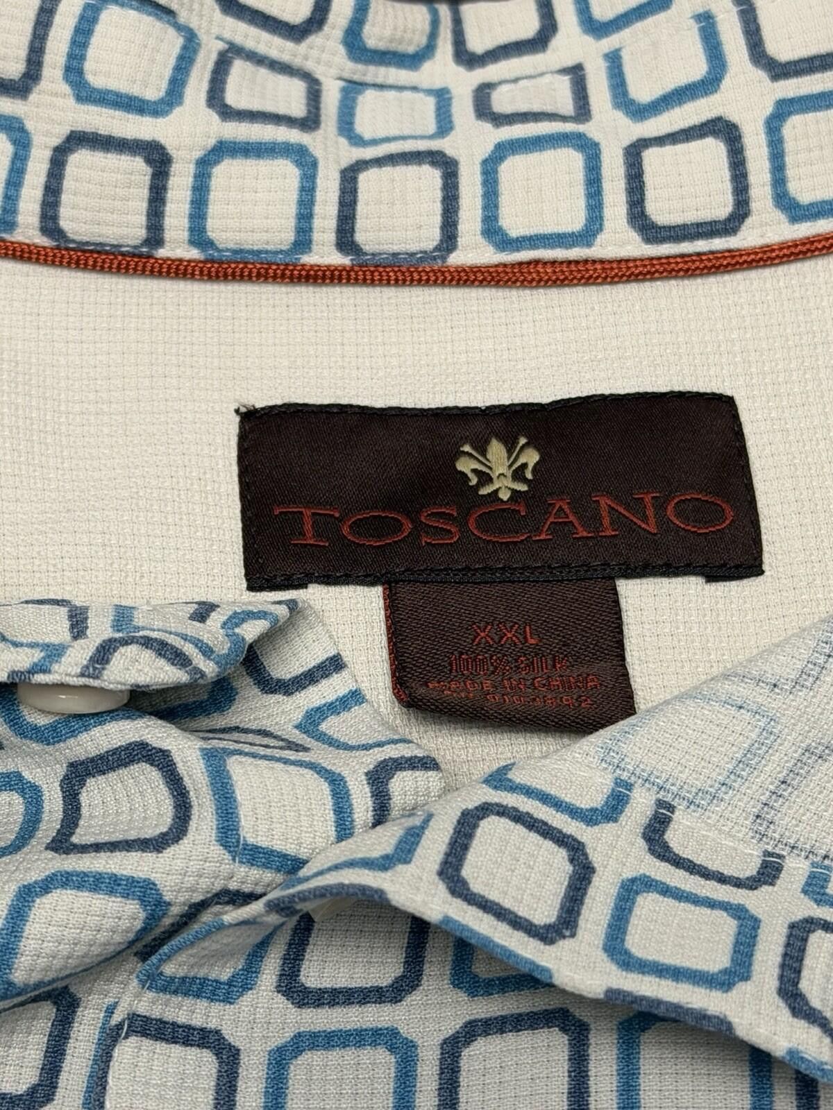 Toscano Toscano Mens XXL 100% Silk Camp Shirt Blue Geometric Button Size US XXL / EU 58 / 5 - 5 Thumbnail
