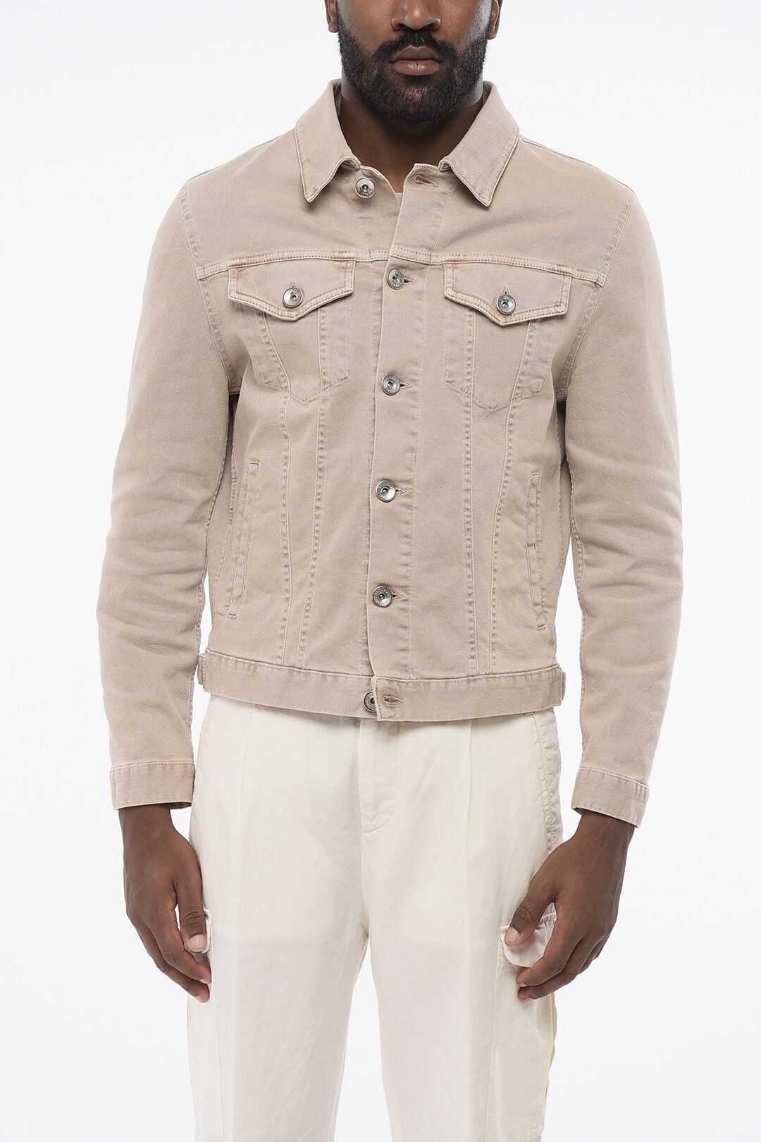 Brunello Cucinelli og1mm0725 Denim Saharan Jacket in Beige Size US L / EU 52-54 / 3 - 1 Thumbnail