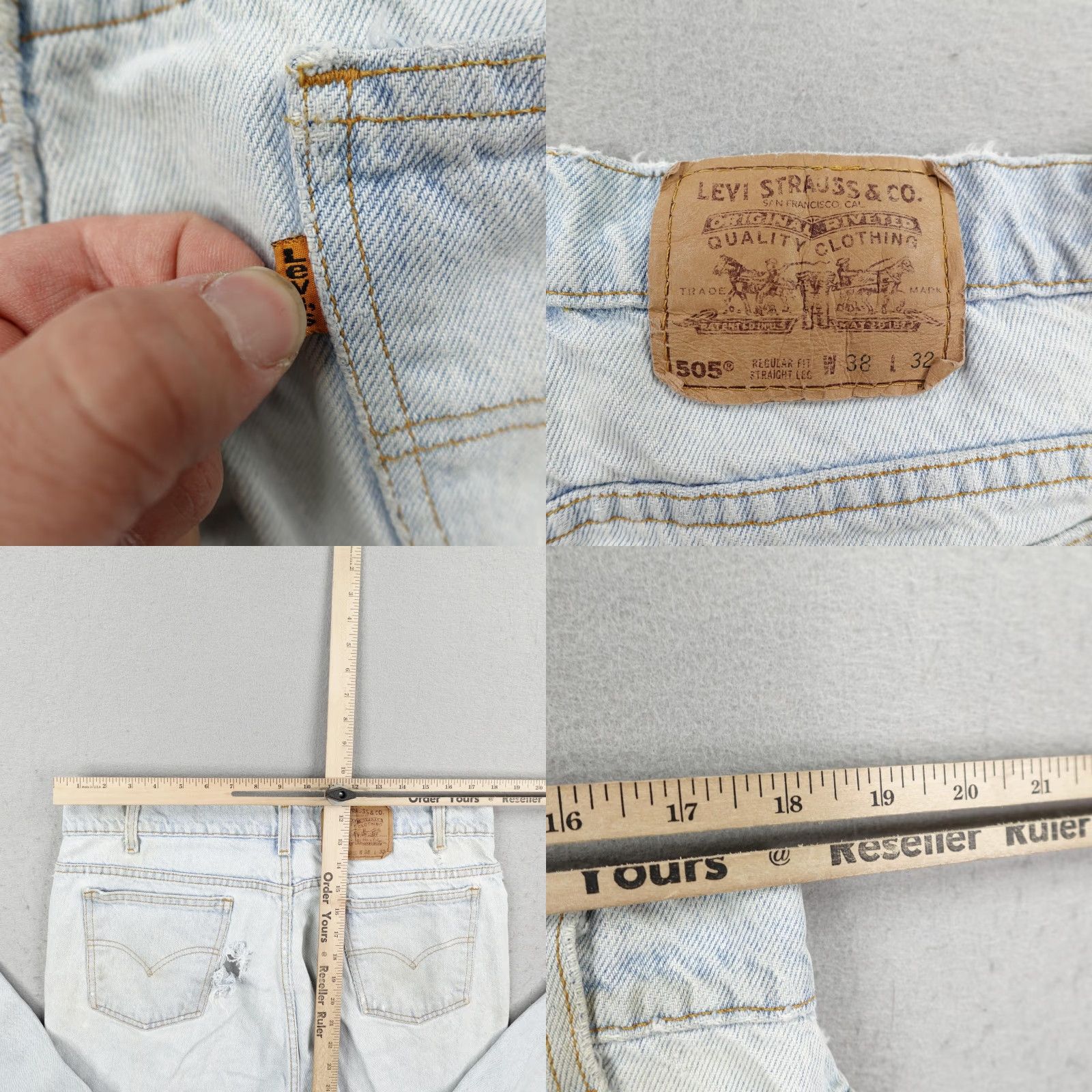 Levi's VINTAGE Levi's 505 Jeans Mens 36x31 Blue Denim Distressed 90s Grunge Size US 38 / EU 54 - 8 Thumbnail