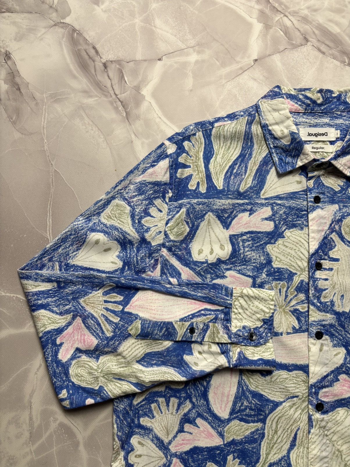 Desigual Desigual Abstract Art Floral Blue Shirt Long Sleeve Mens XL Size US XL / EU 56 / 4 - 5 Thumbnail