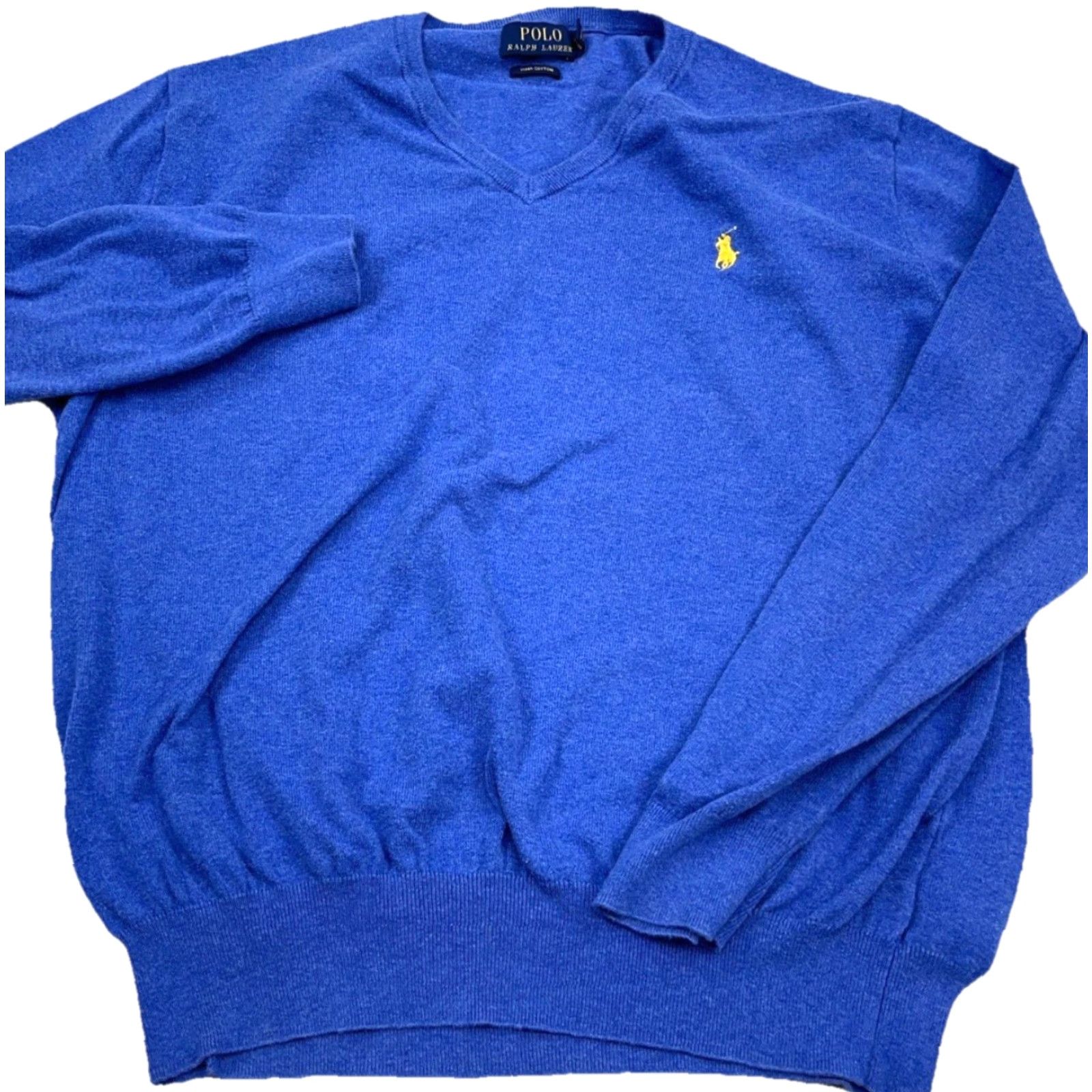 Polo Ralph Lauren Polo Ralph Lauren Sweater Men's Large Blue V-Neck Pima Cotton Knit Pullover Size US L / EU 52-54 / 3 - 2 Thumbnail