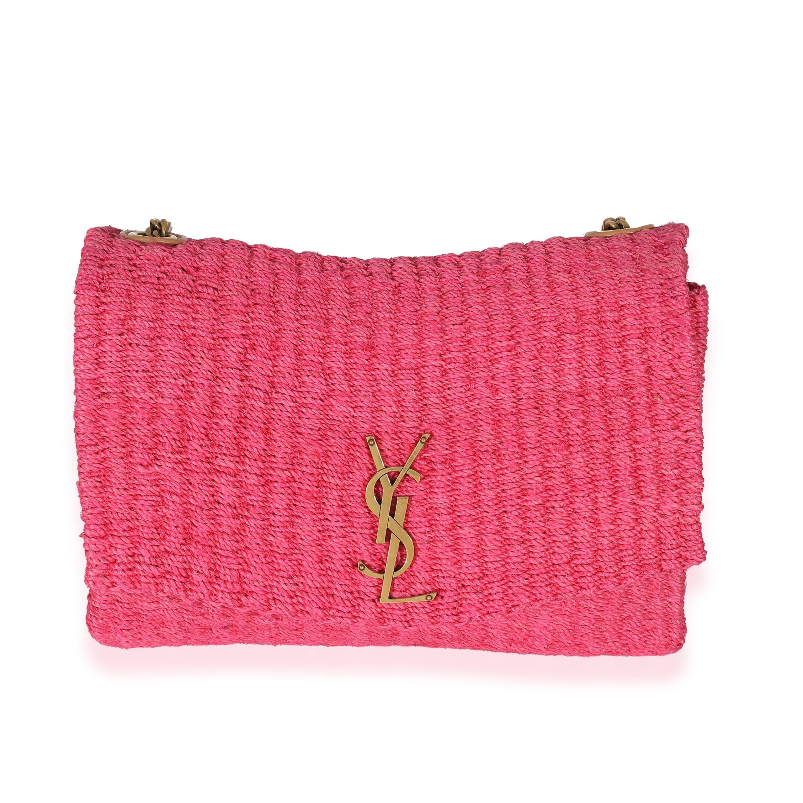 image of YVES Saint Laurent Pink Woven Sisal Medium Kate Bag, Women's