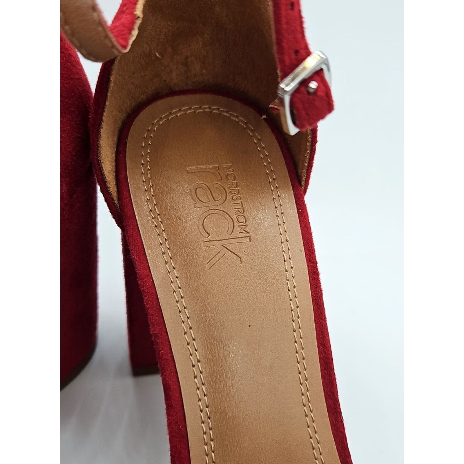 Vintage BP Korysha Red Suede Block Heel Pumps Womens 6.5 Ankle Strap Pointed Toe Heels Size US 7 / IT 37 - 2 Thumbnail