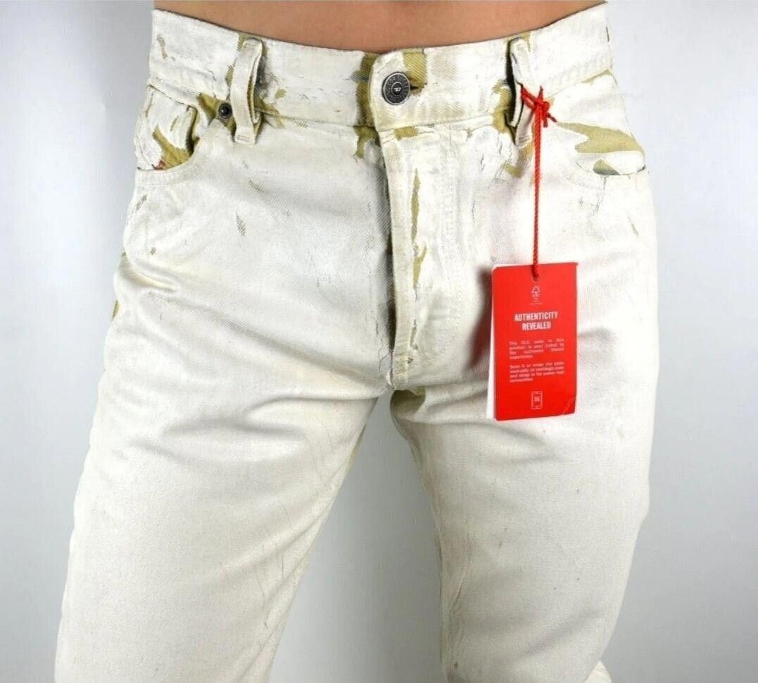 image of Diesel 1995 White Slim Fit Mid-Waistpainted Jeans Size 34, Men's