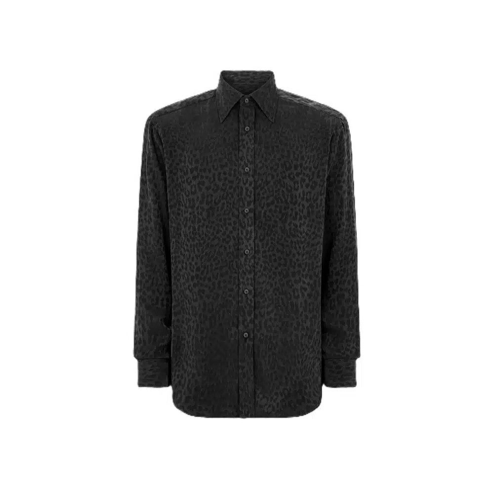 Tom Ford o1loc1c0325 HBBJ03 Leopard Jacquard Fluid Shirt in Black Size US M / EU 48-50 / 2 - 1 Thumbnail