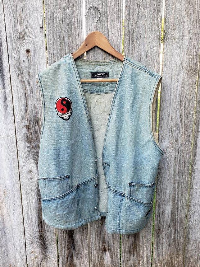 Designer RARE 90s Vintage JNCO Denim Vest Custom Patches 100% Cotton Size L / US 10 / IT 46 - 1 Thumbnail