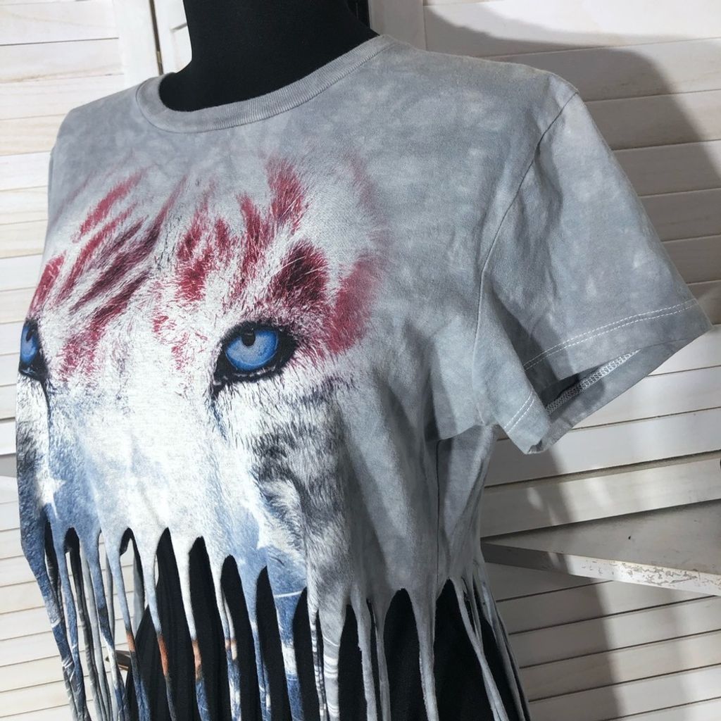 Vintage Y2K Wild Beast Upcycled gray red punk boho fringes T-shirt M Size L / US 10 / IT 46 - 5 Thumbnail