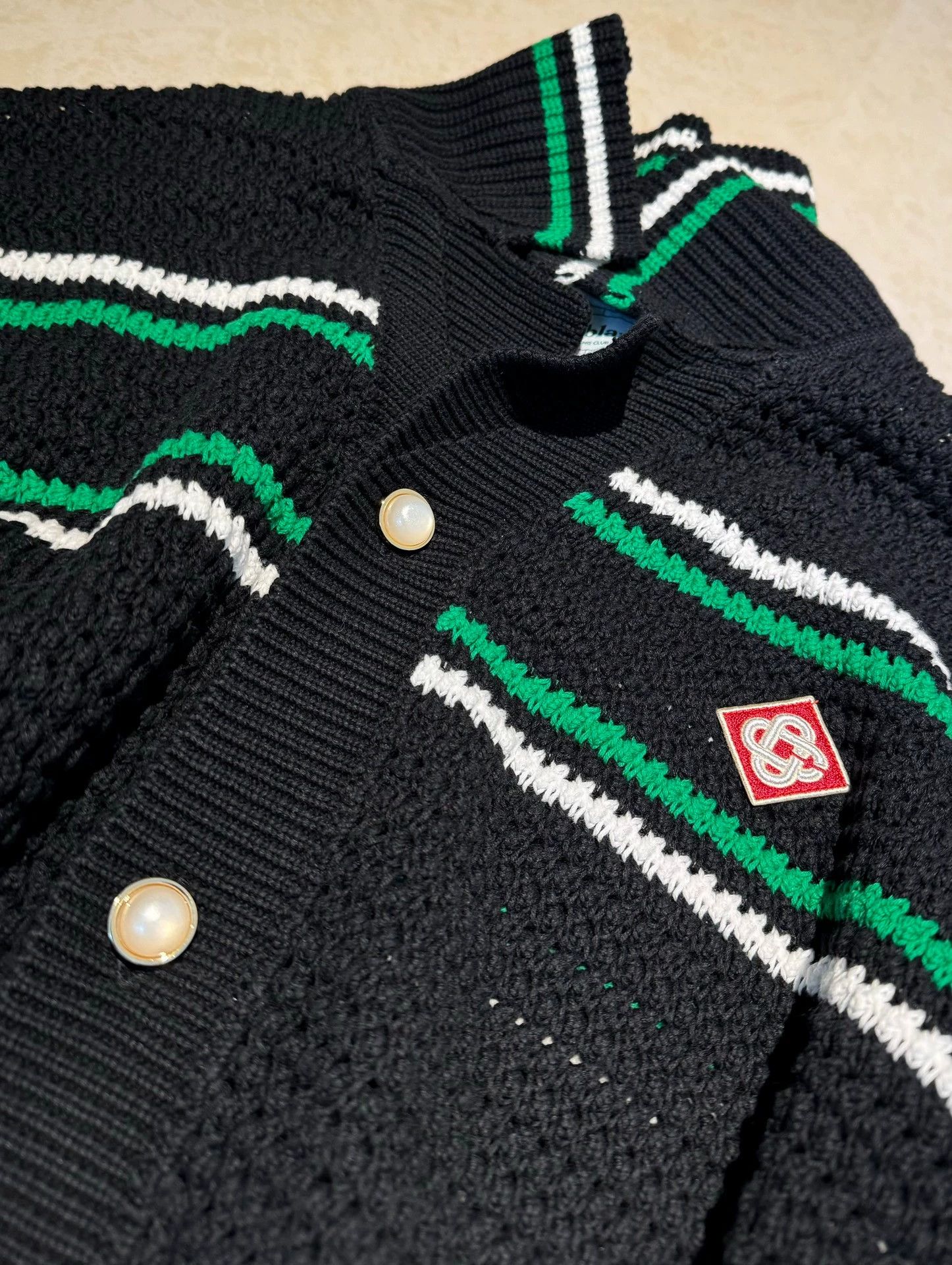 Casablanca Casablanca 24SS Retro Stripe Cutout Knit Top w/ Logo Black L Size US L / EU 52-54 / 3 - 3 Thumbnail