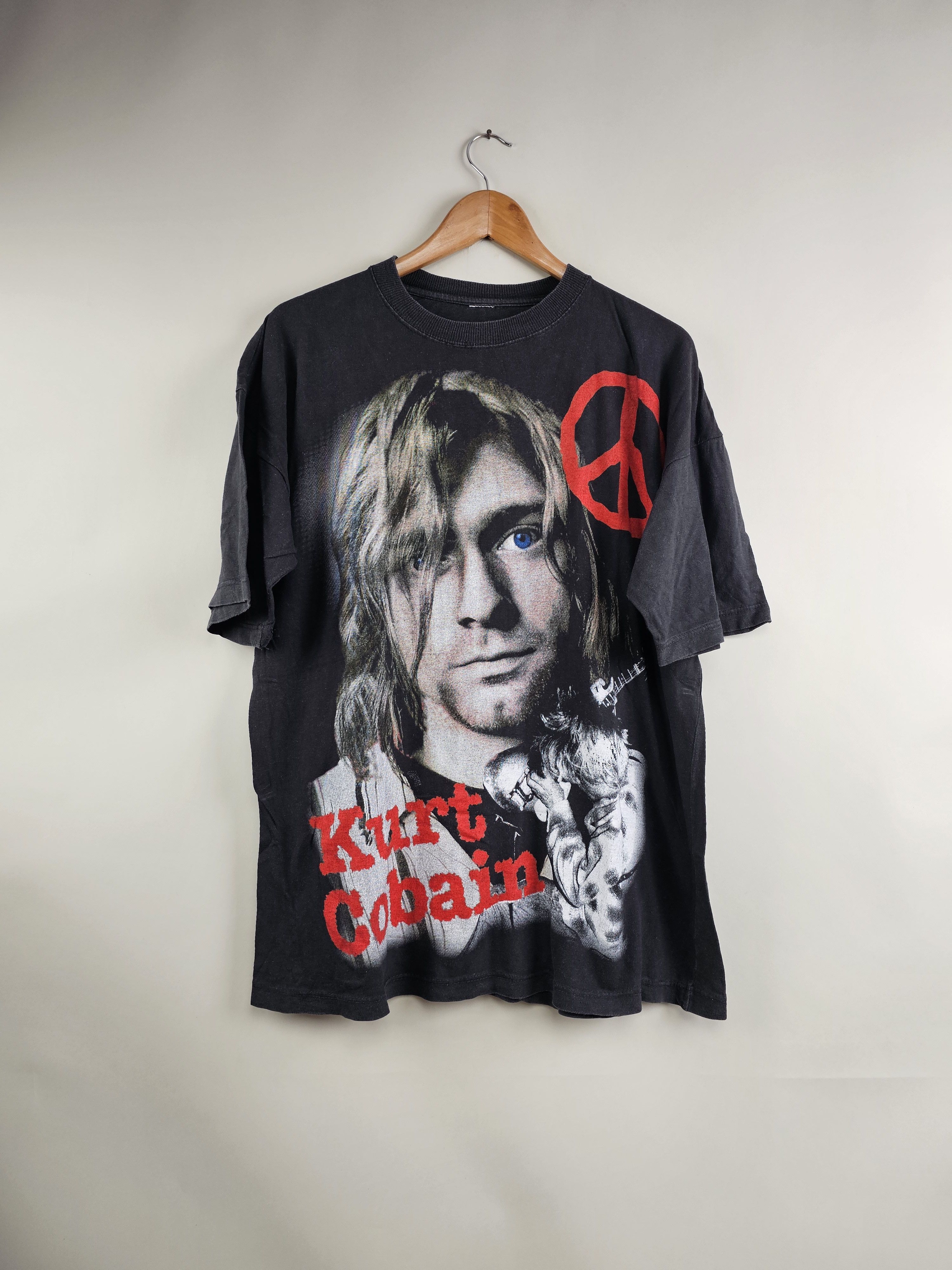 image of Band Tees x Nirvana 90's Nirvana Kurt Cobain XL 22.5" 28.5" in Black, Men's