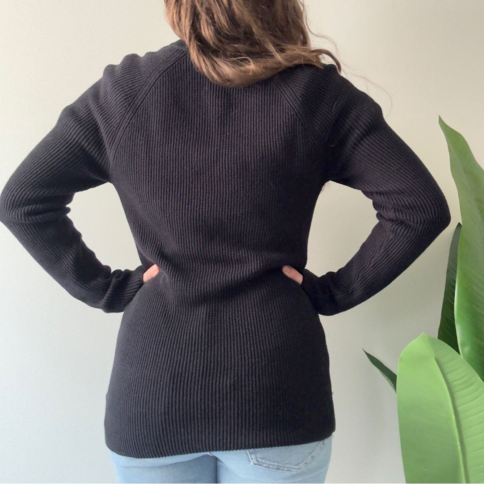 Express Express Black Half-Zip Turtleneck Sweater ribbed long sleeve Size M / US 6-8 / IT 42-44 - 2 Thumbnail