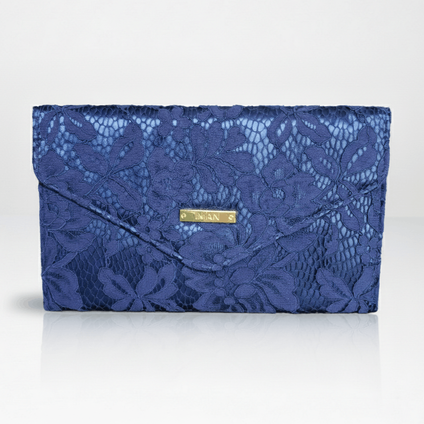 Other Iman 9x6" Clutch Bag Envelope Navy Blue Satin Lace Floral Size ONE SIZE - 1 Thumbnail