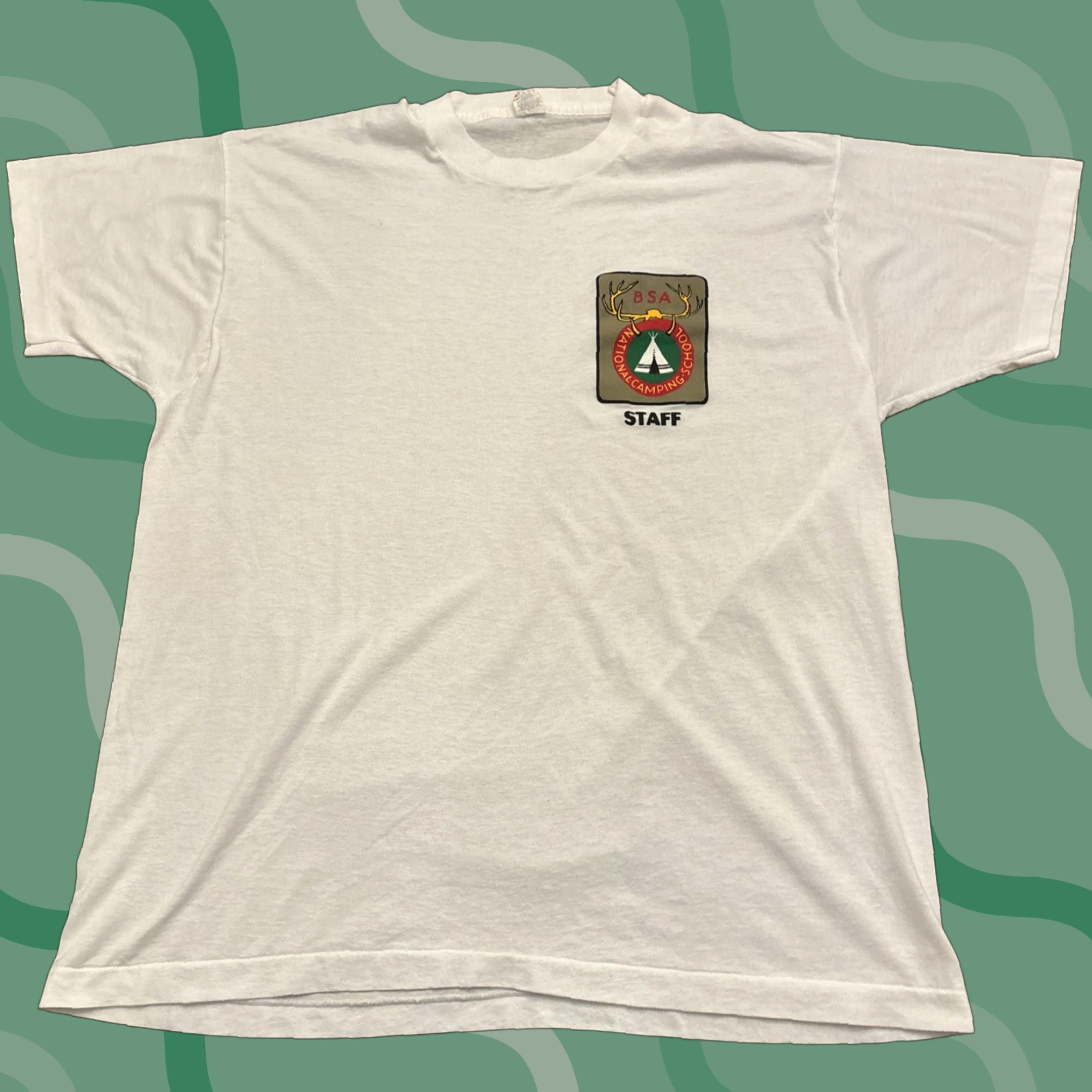 Vintage VINTAGE Boy Scouts National Camping School Staff T Shirt XL White Single Stitch Mens Size US XL / EU 56 / 4 - 1 Thumbnail