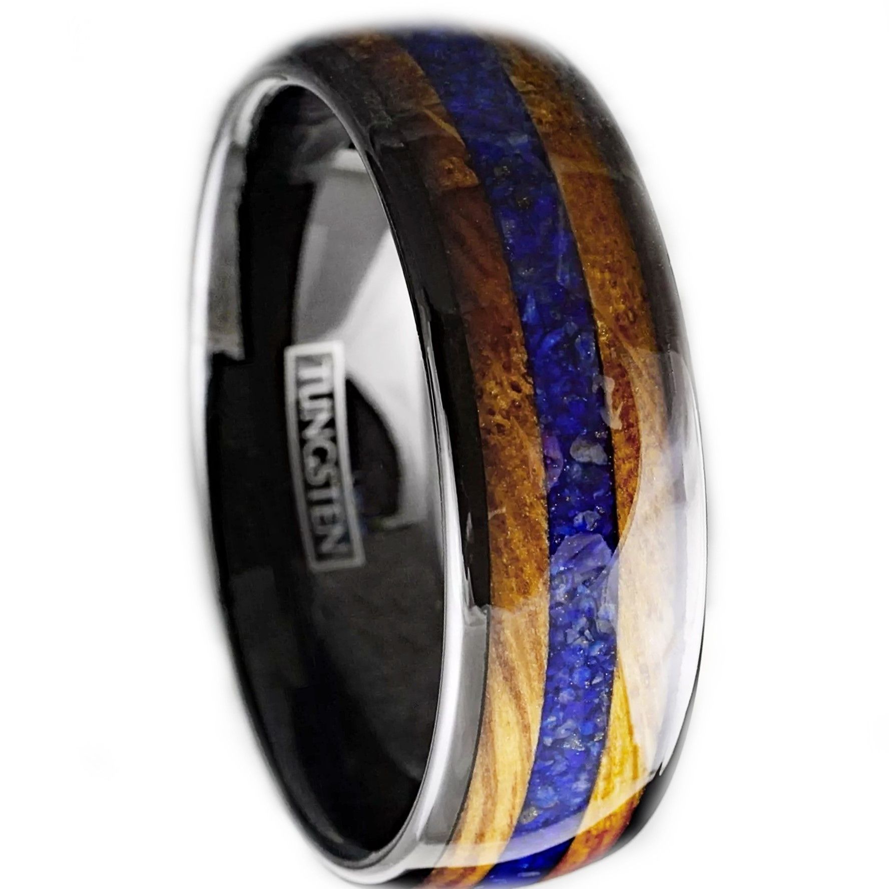 Other Tungsten Carbide Mens Ring Blue Lapis Lazuli & Wood Size ONE SIZE - 2 Thumbnail