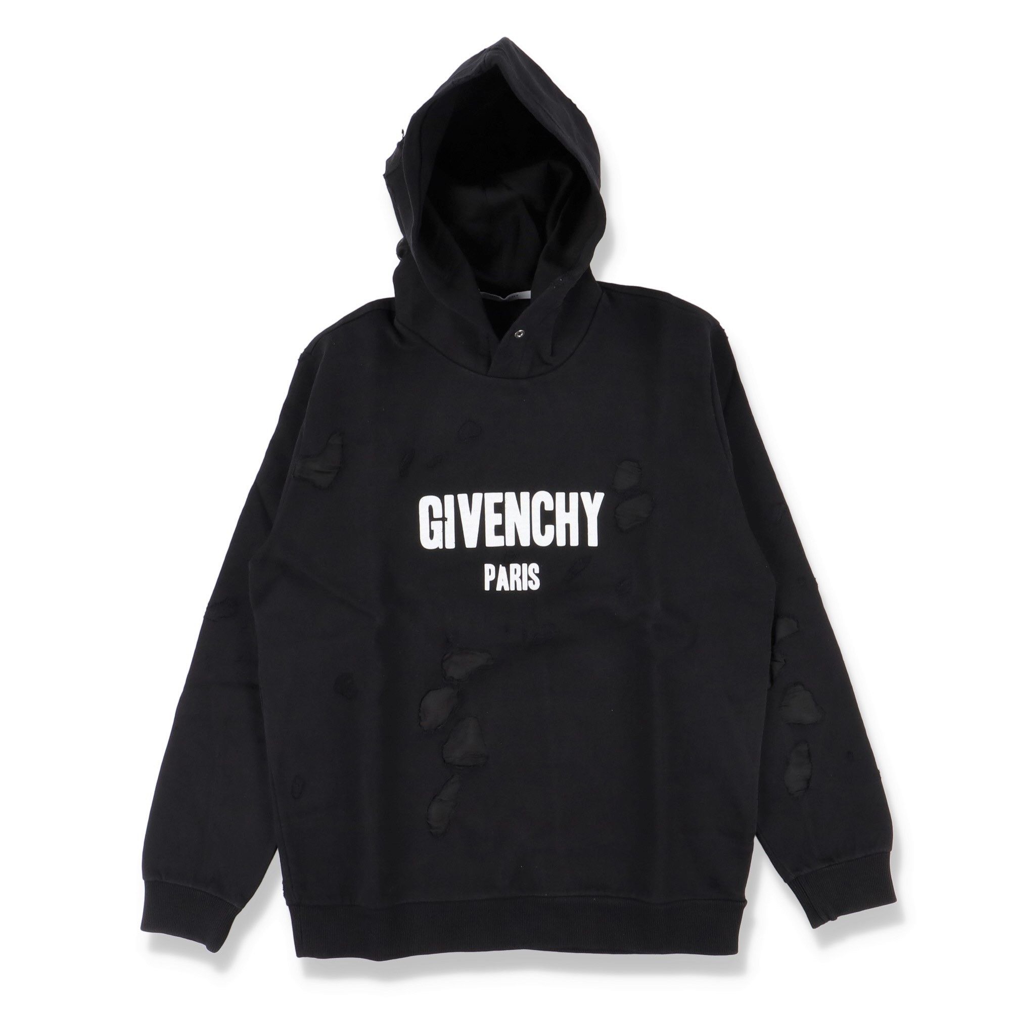 Givenchy Black Destroyed Logo Hoodie Size US L / EU 52-54 / 3 - 1 Thumbnail