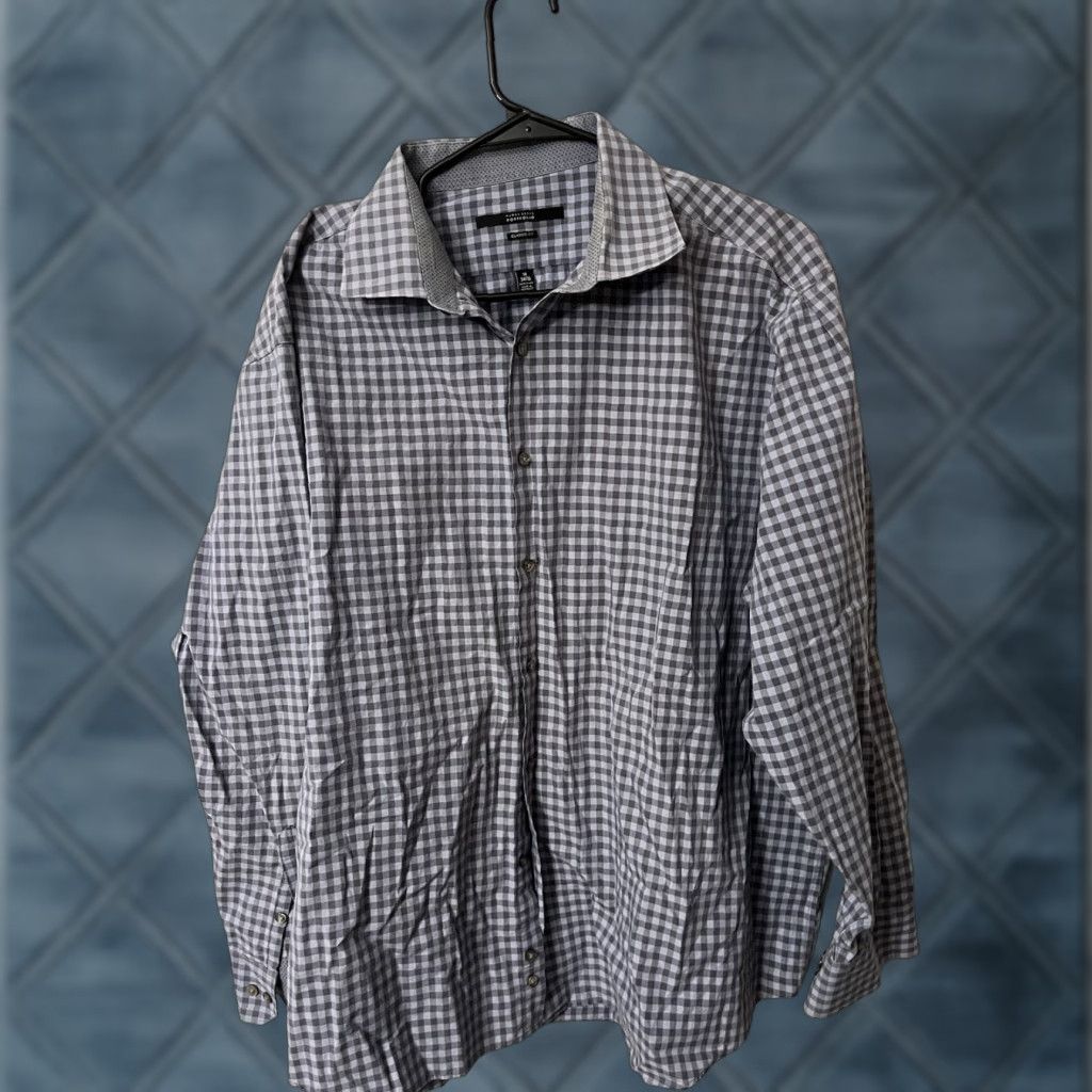 Perry Ellis Perry Ellis Button-Up Shirt Men’s Long Sleeve 18 Blue Plaid Classic Fit Style City College Designer University Button-Down Size US XXL / EU 58 / 5 - 1 Thumbnail