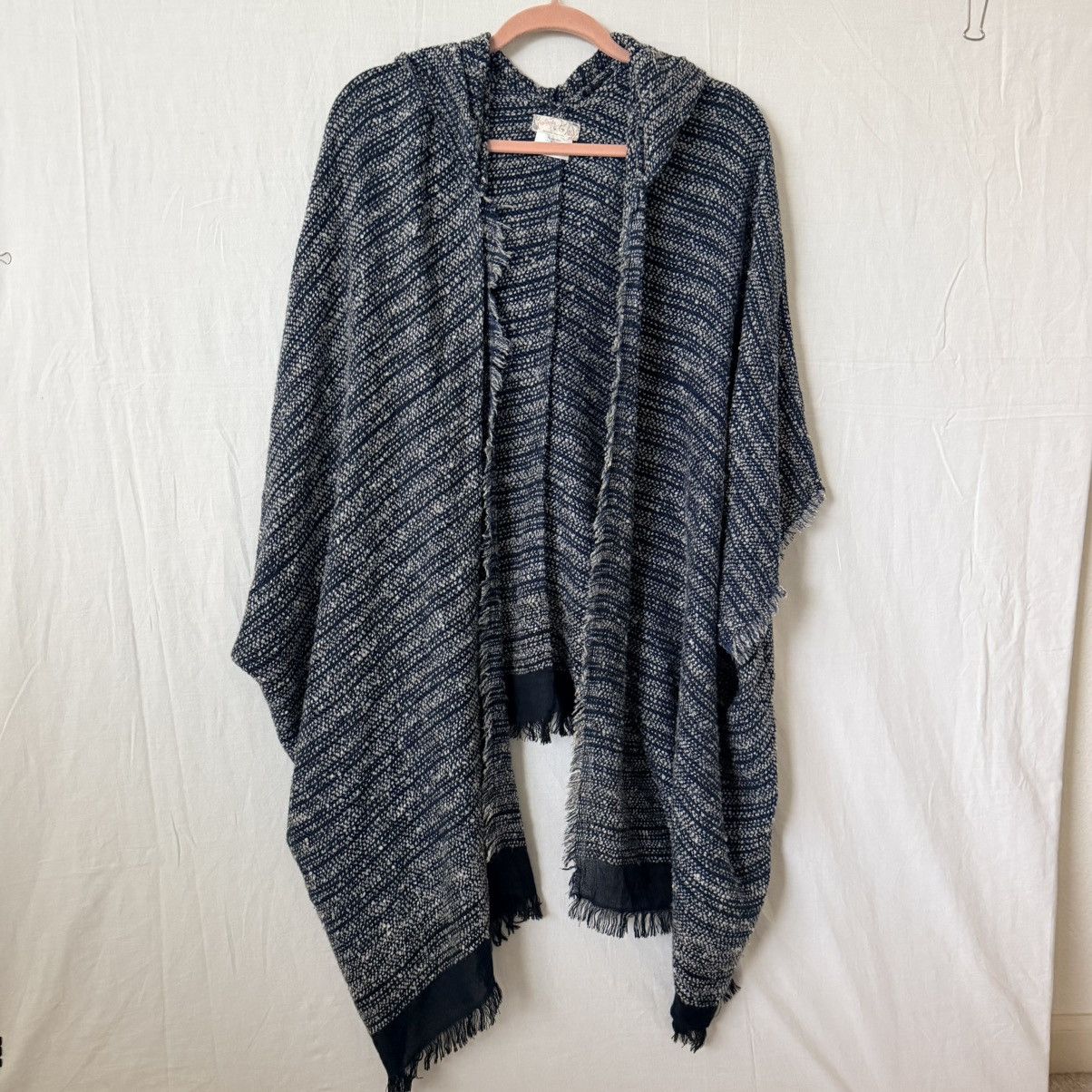 Free People Free People Hooded Poncho Fringe Hem Oversized Boho Cotton Size ONE SIZE - 2 Thumbnail