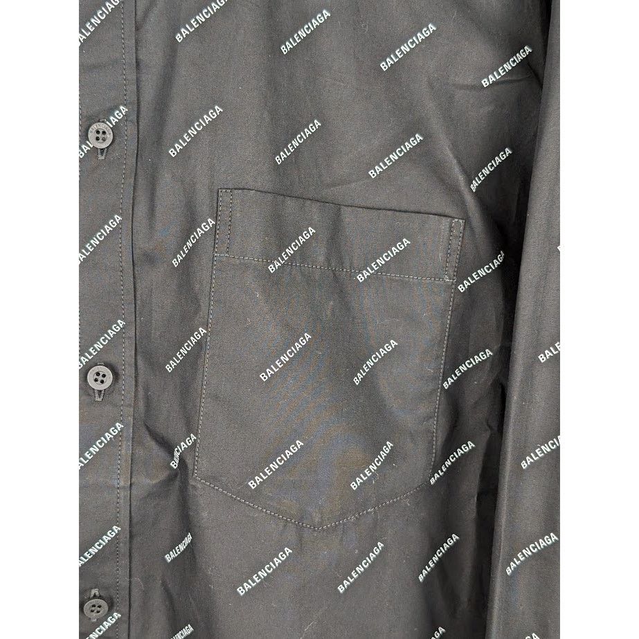 Balenciaga o1rshd1 All Over Logo Print Shirt in Black Size US S / EU 44-46 / 1 - 5 Thumbnail