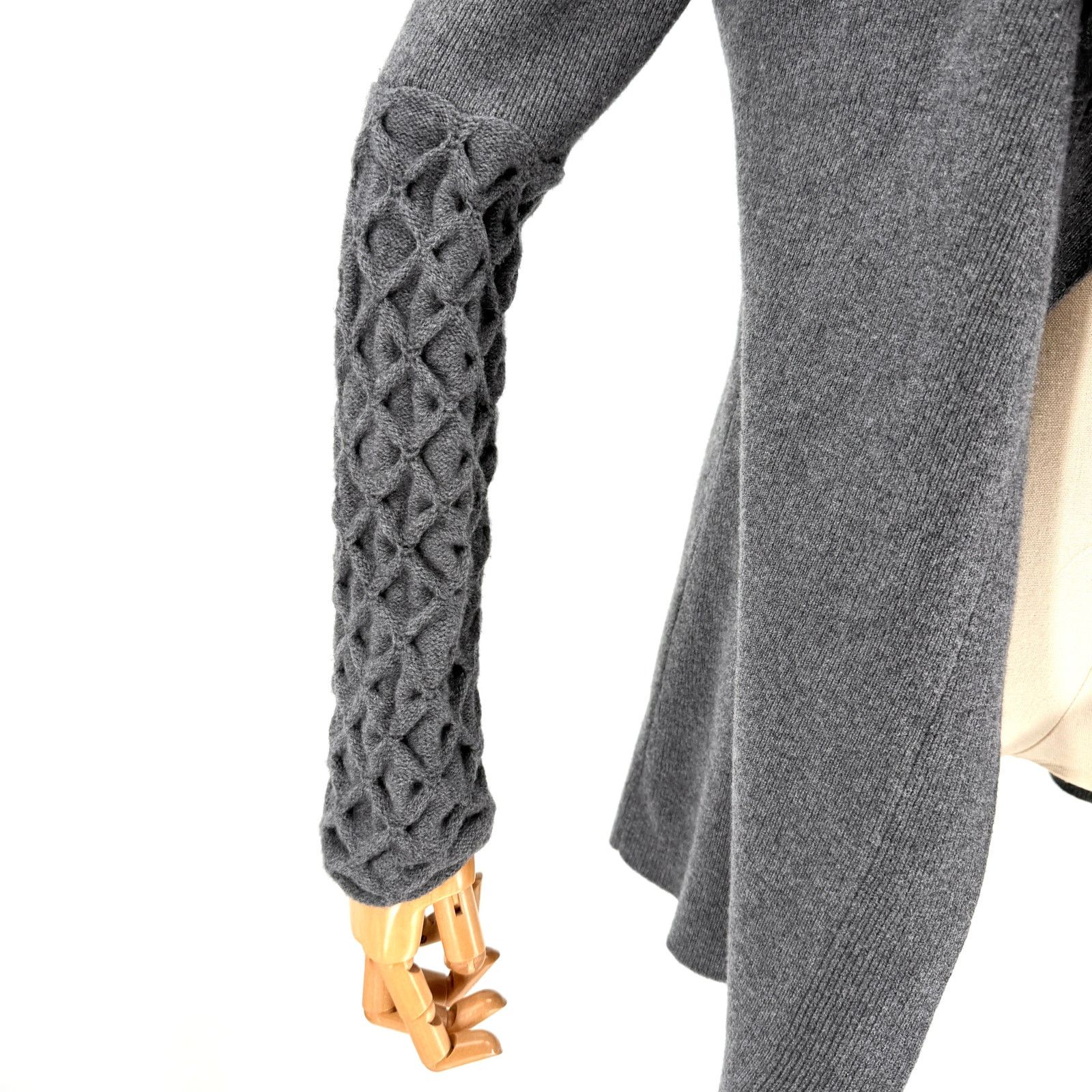 AQUA Gray Cashmere Wool Lattice Detail Shawl Collar Open Cardigan Size S / US 4 / IT 40 - 3 Thumbnail