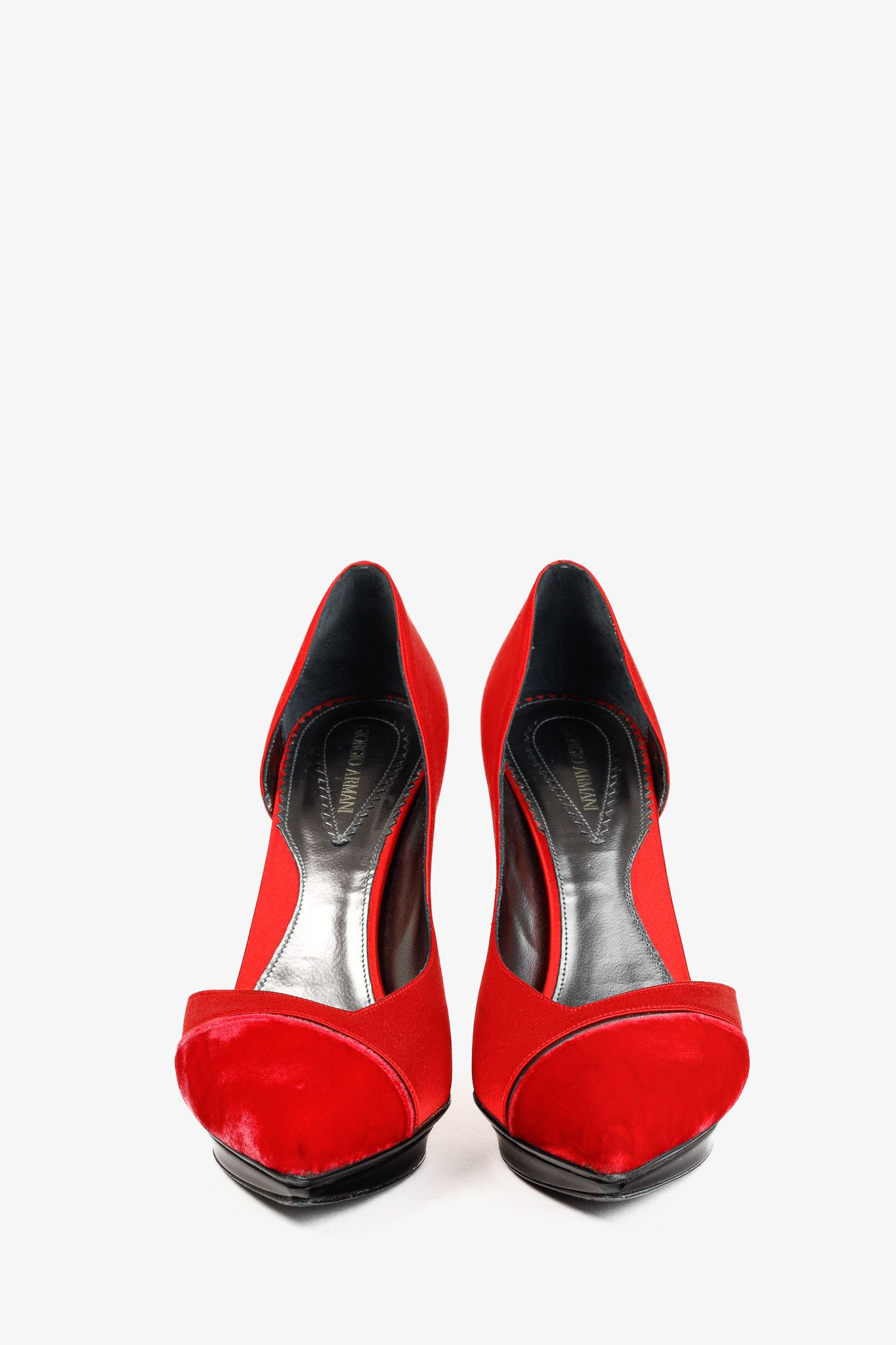 Giorgio Armani Giorgio Armani Rosso Velvet & Satin D'Orsay Heels Size US 9 / IT 39 - 2 Thumbnail