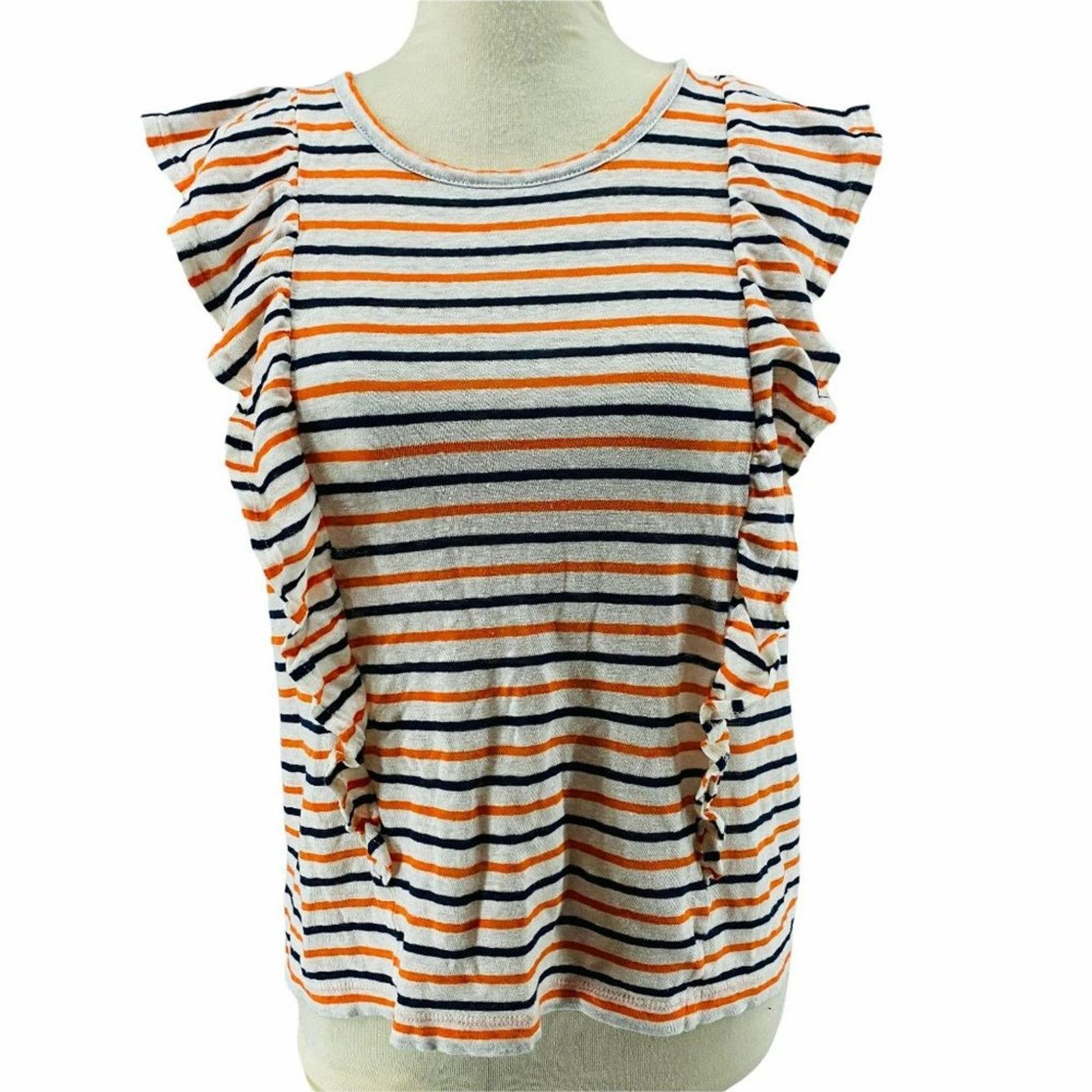 J.Crew J. Crew Top Ruffle Tank Blue Orange Striped Linen Medium Size M / US 6-8 / IT 42-44 - 1 Thumbnail