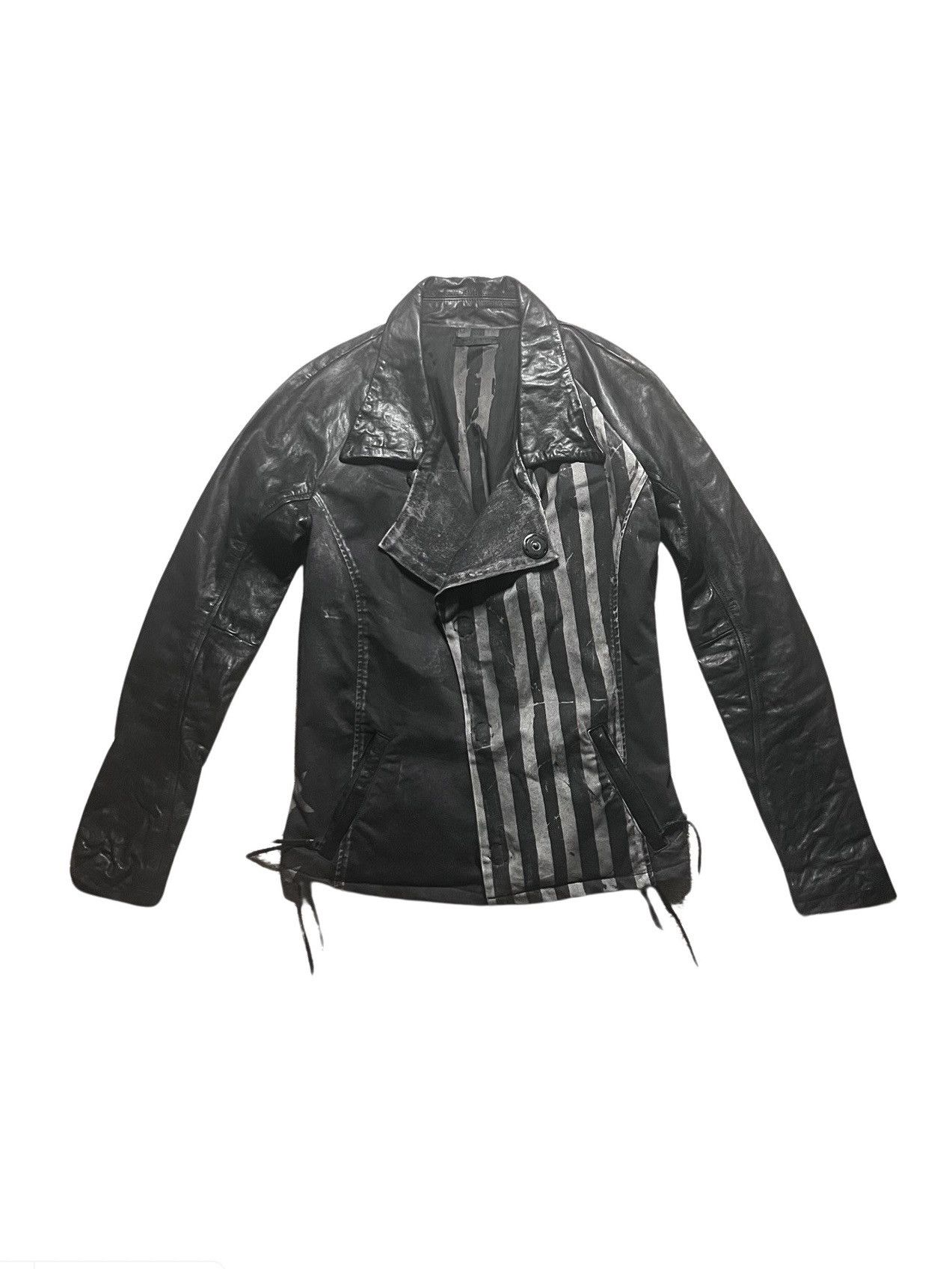 image of If Six Was Nine x Kmrii Stars And Stripes Goat Skin Sleeve Riders Jacket in Black (Size Small)