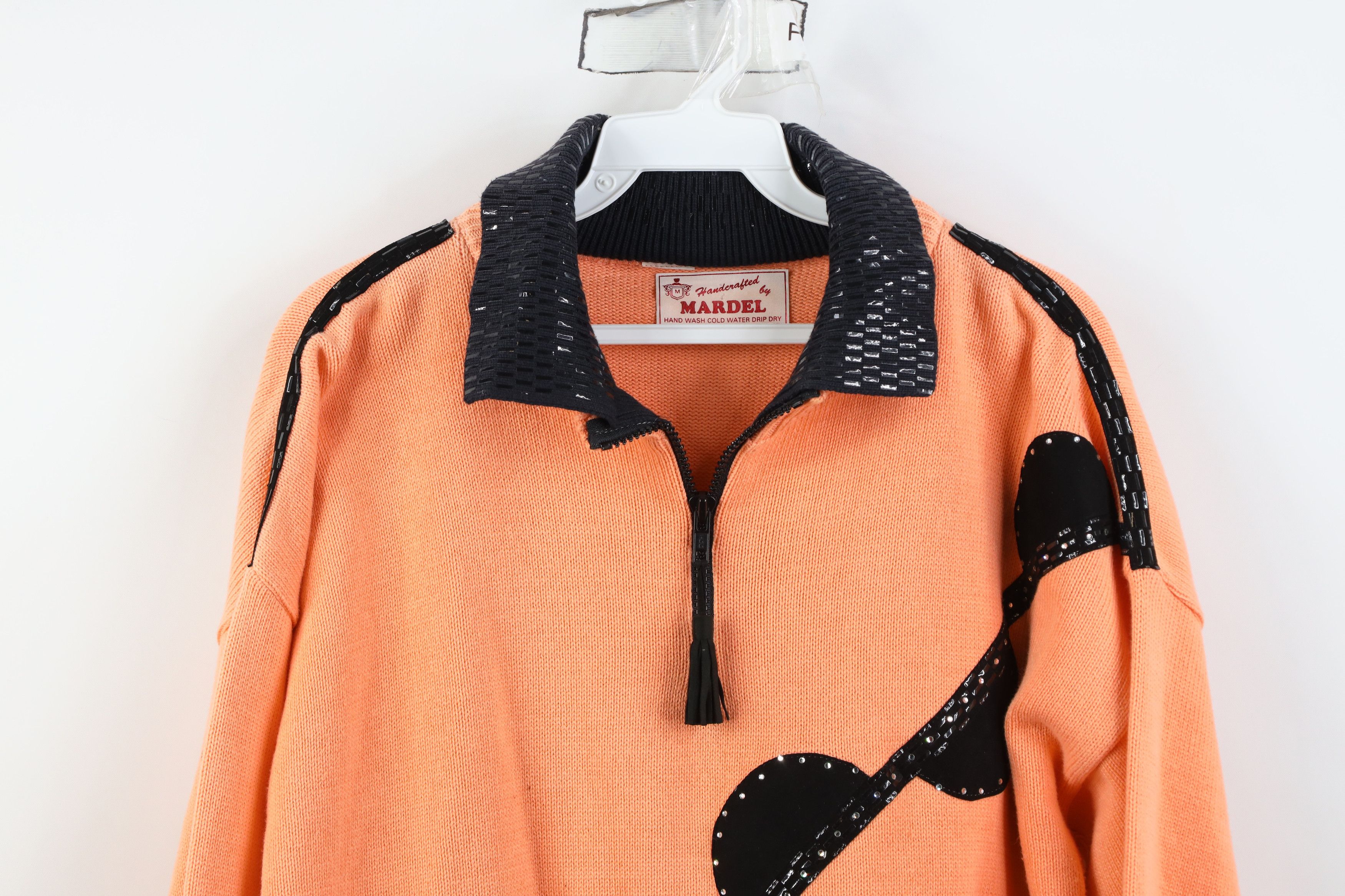 Vintage Vintage 90s Streetwear Rhinestone 1/4 Zip Knit Sweater Size L / US 10 / IT 46 - 2 Thumbnail
