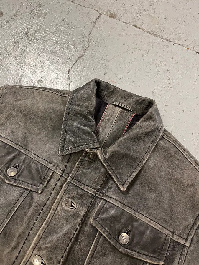 Gianfranco Ferre Gianfranco Ferré Eroded Grey Black Leather Trucker Jacket Size US L / EU 52-54 / 3 - 5 Thumbnail