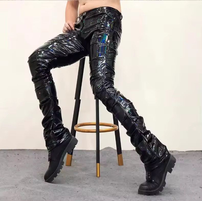 Leather Cool Black Holographic Shiny Reflective Stretchy pu Leather Size US 35 - 11 Thumbnail
