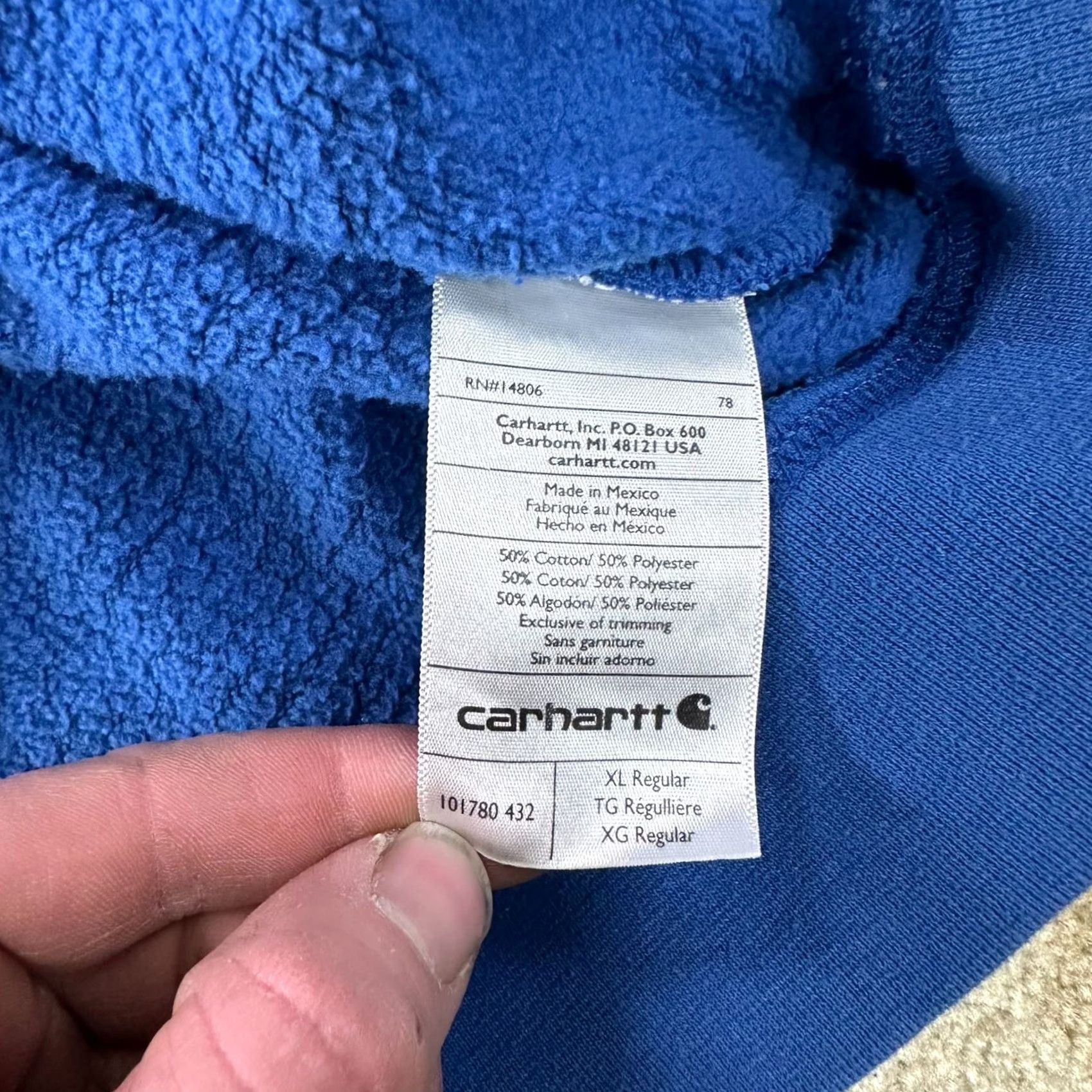 Carhartt Carhartt Hoodie Men’s XL Hooded Sweatshirt Distressed Workwear Blue Size US XL / EU 56 / 4 - 7 Thumbnail