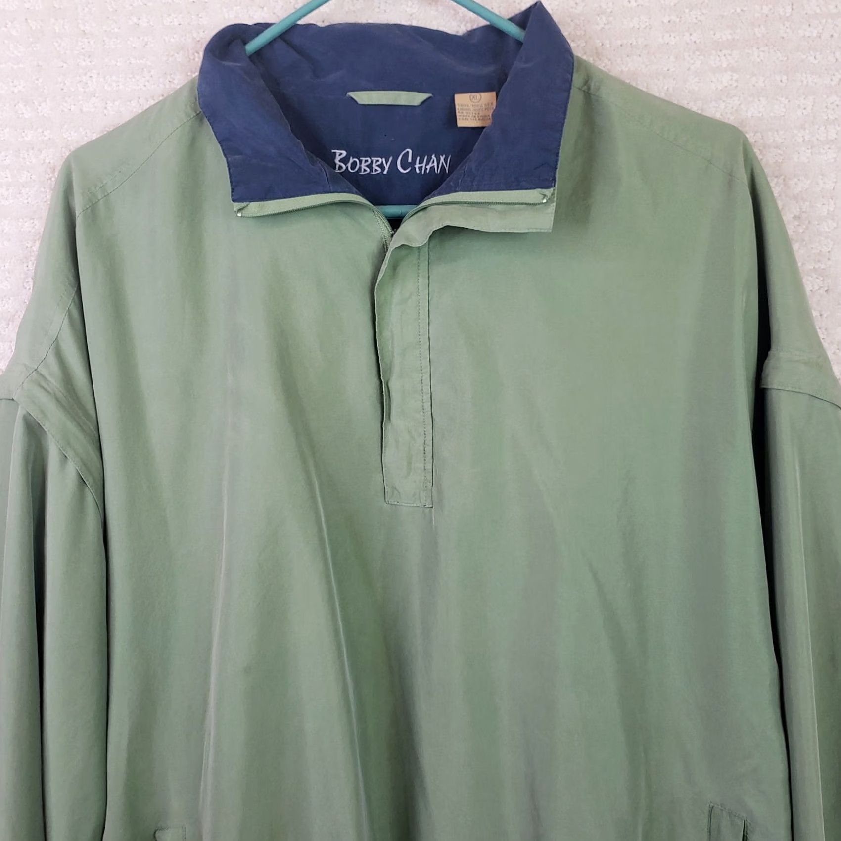 Vintage BOBBY CHAN Green 100% Silk Windbreaker & Vest XL Men Convertible 1/2 Zip Size US XL / EU 56 / 4 - 2 Thumbnail