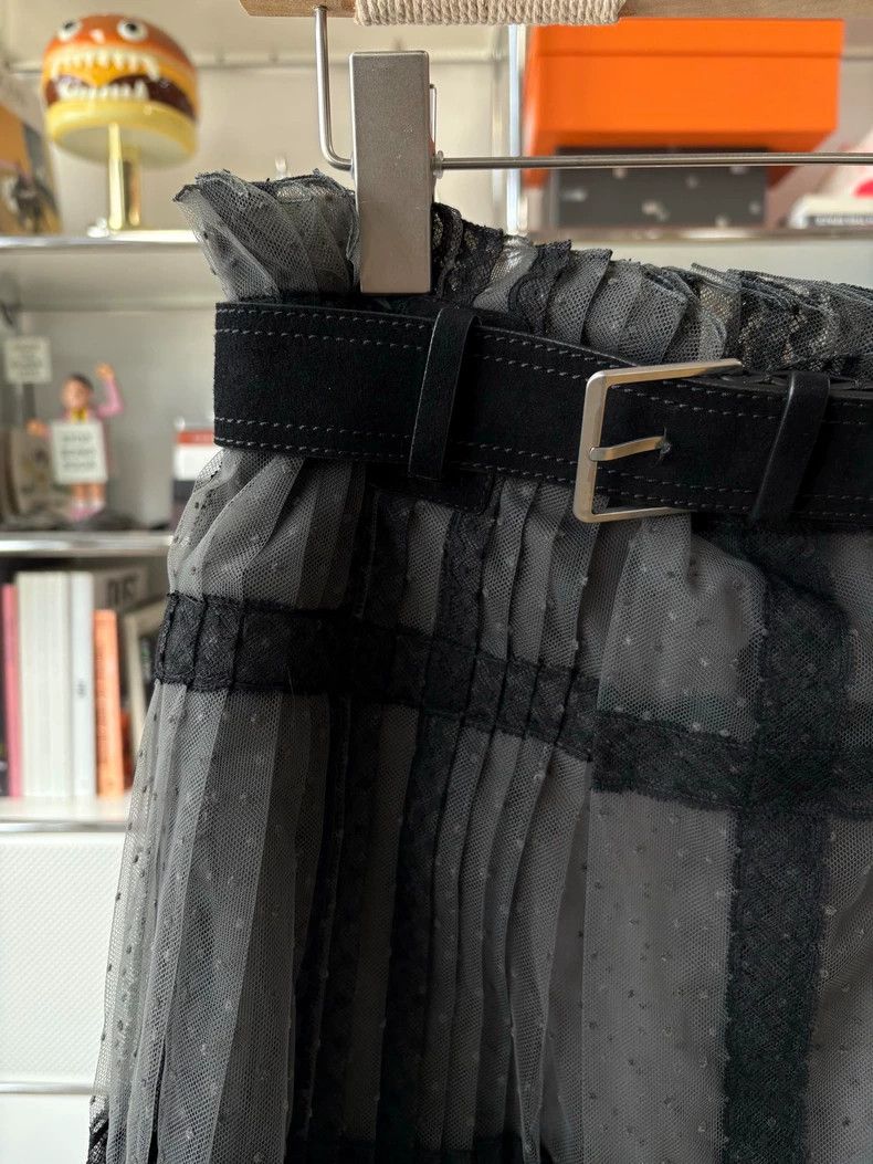 Dior Dior Black polka dot lace stitching plaid skirt with belt Size 25" / US 0 / IT 36 - 4 Thumbnail