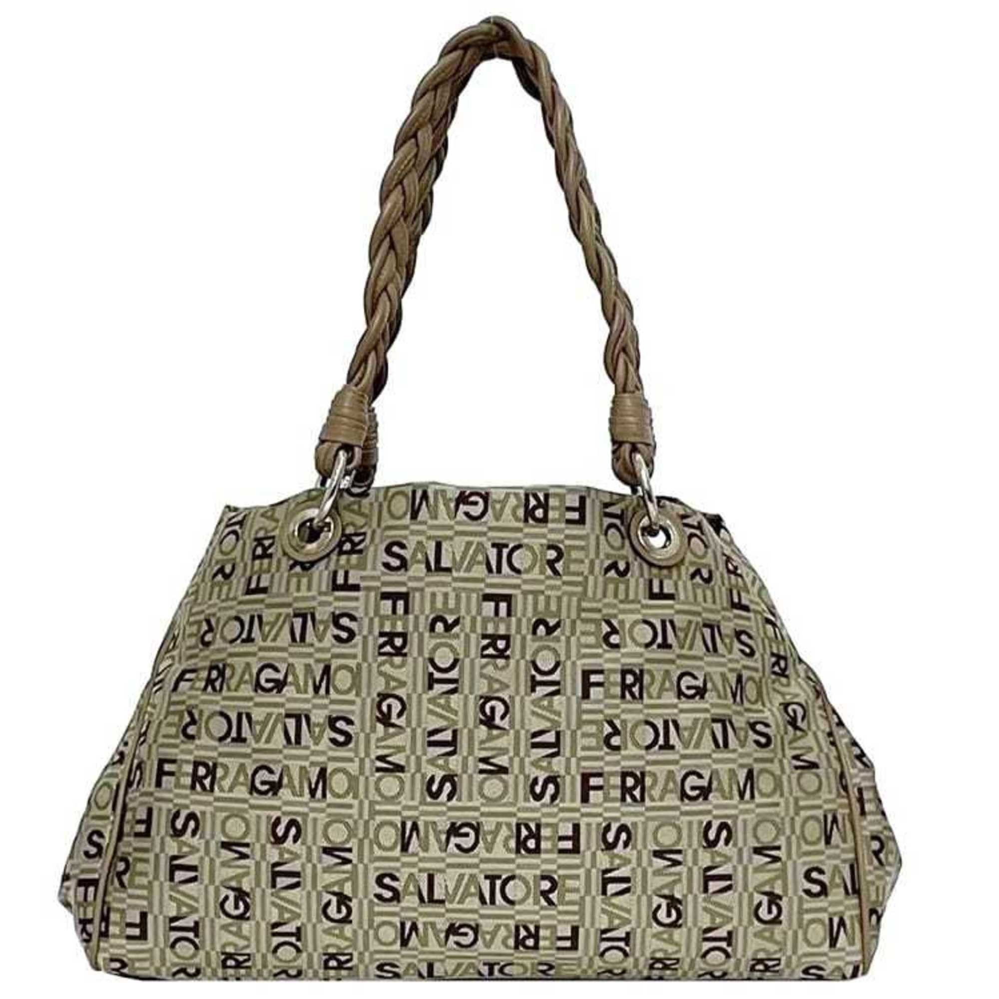 Salvatore Ferragamo Tote Bag Ec-22826 Beige Au-21 8477 Canvas Leather Women's