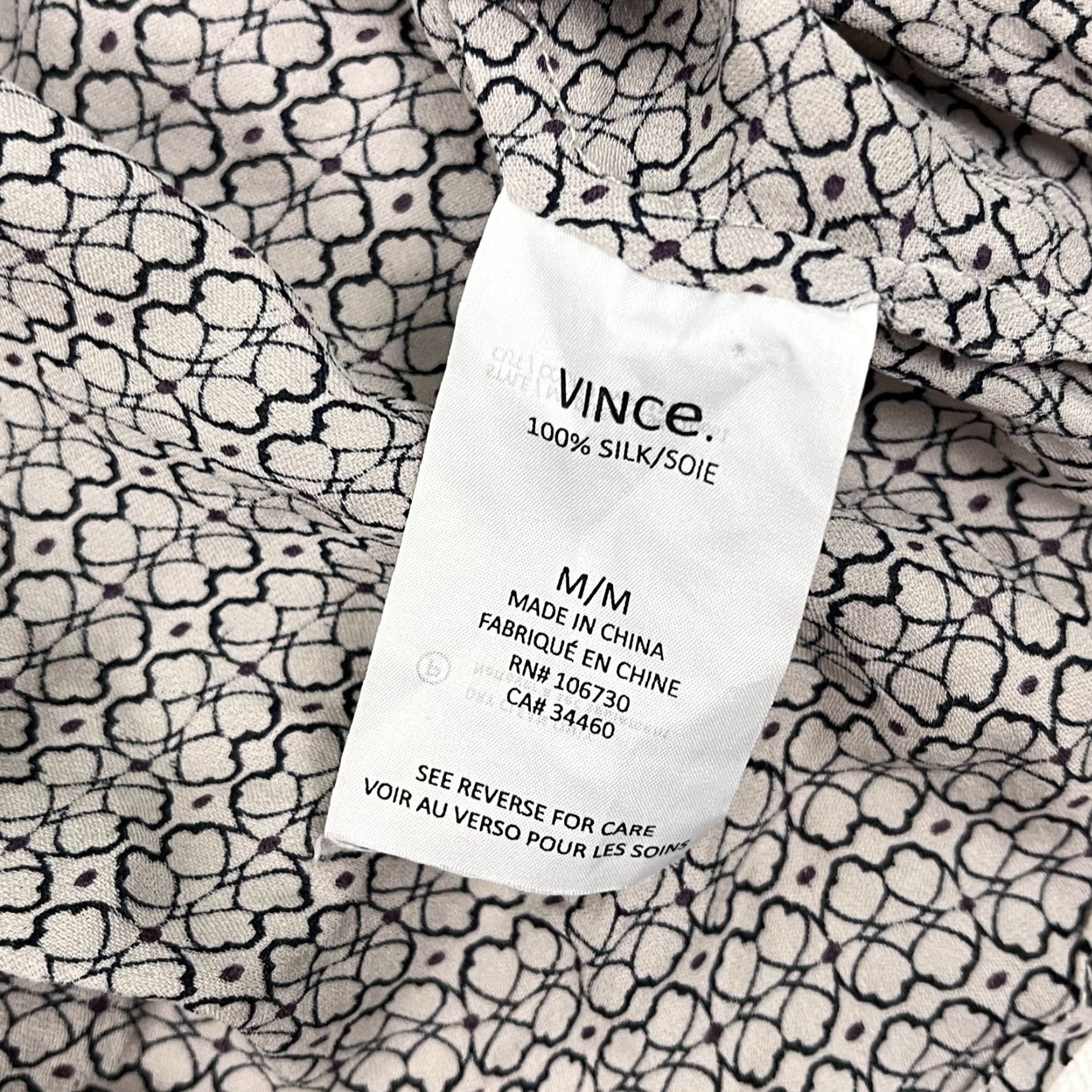 Vince Vince Blouse Top Womens M Black White Geometric Silk Semi Sheer Office Casual Size M / US 6-8 / IT 42-44 - 3 Thumbnail