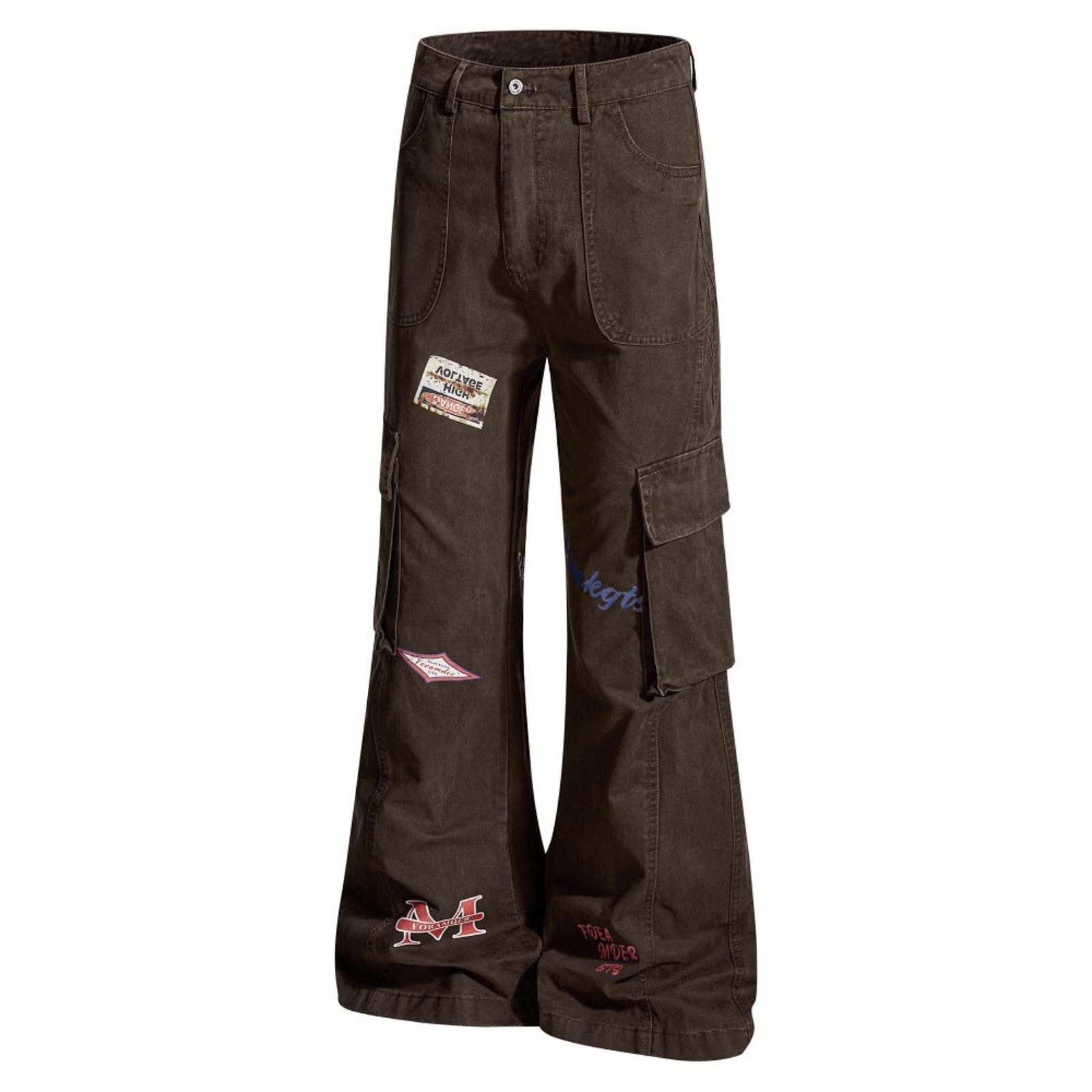 Vintage Brown Wide Leg Cargo Jeans with Patch Details Size US 32 / EU 48 - 2 Thumbnail