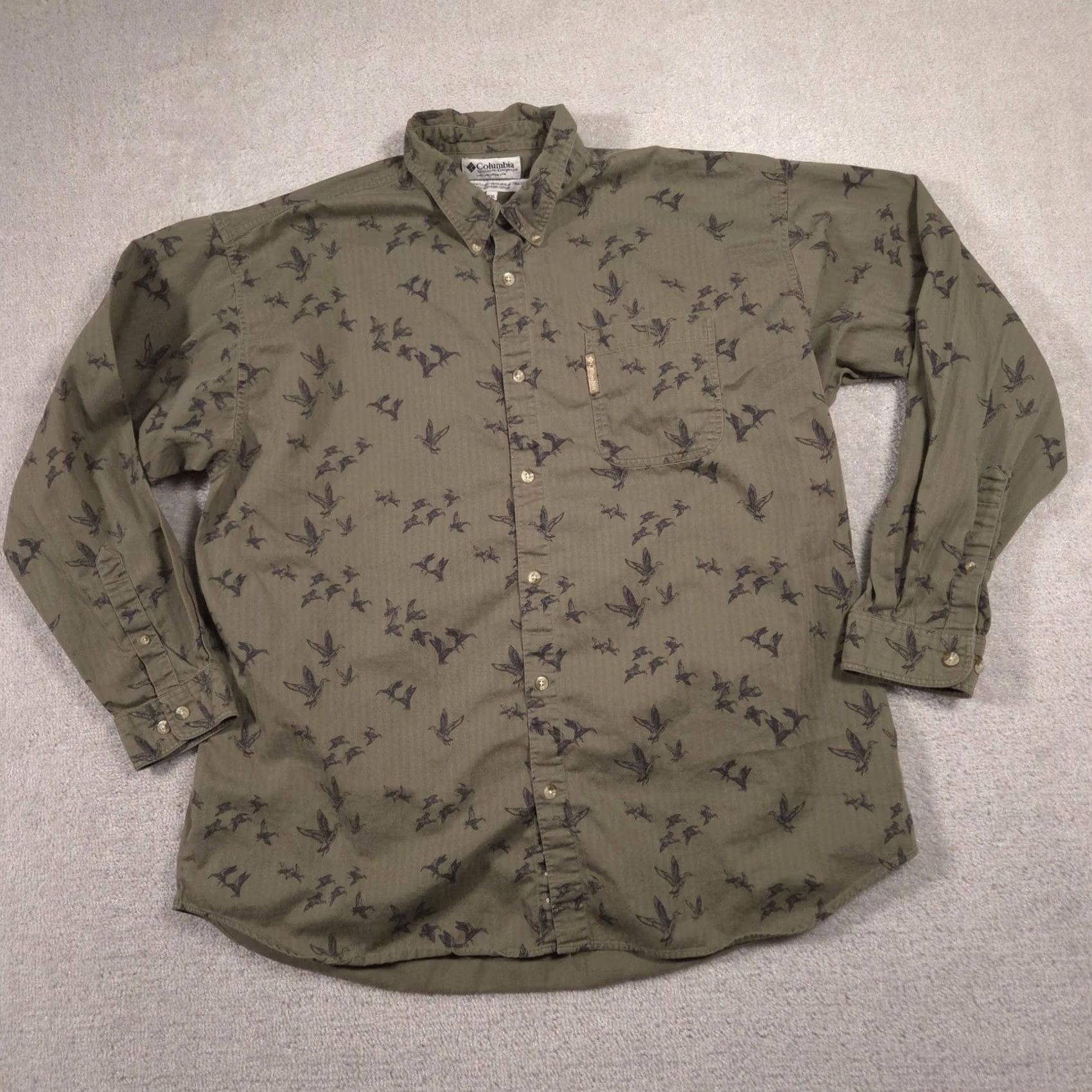 Vintage Columbia Shirt Mens 2XL Green Duck Print Button-Down Long Sleeve Casual Hunting Shirt Size US XXL / EU 58 / 5 - 2 Thumbnail