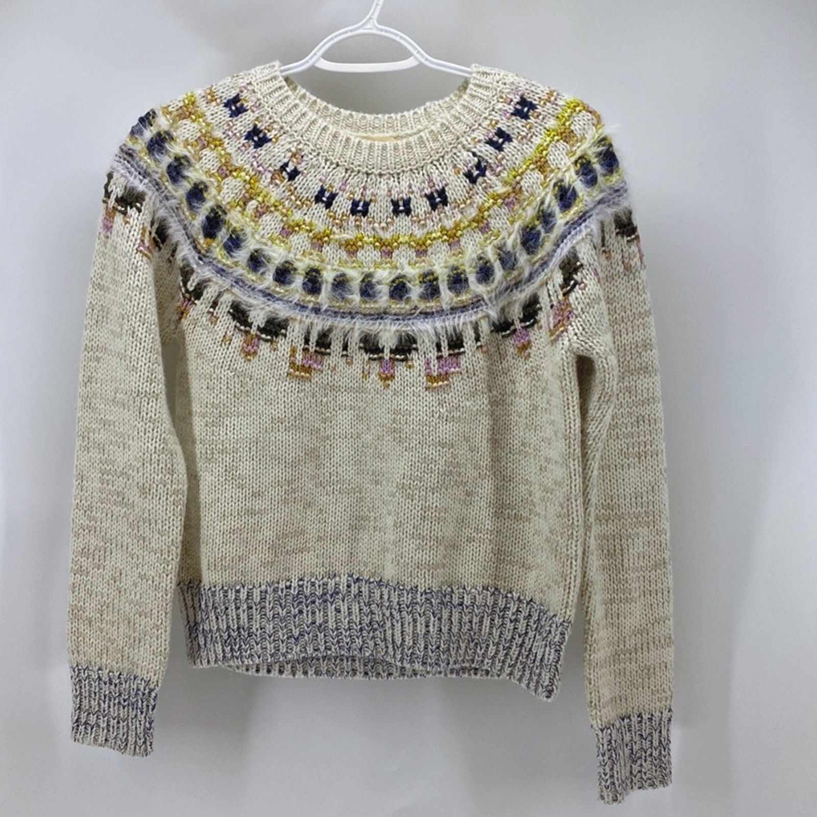 J.Crew THE REEDS J. CREW DECORATIVE YOLK SWEATER wool blend sz S Size S / US 4 / IT 40 - 1 Thumbnail