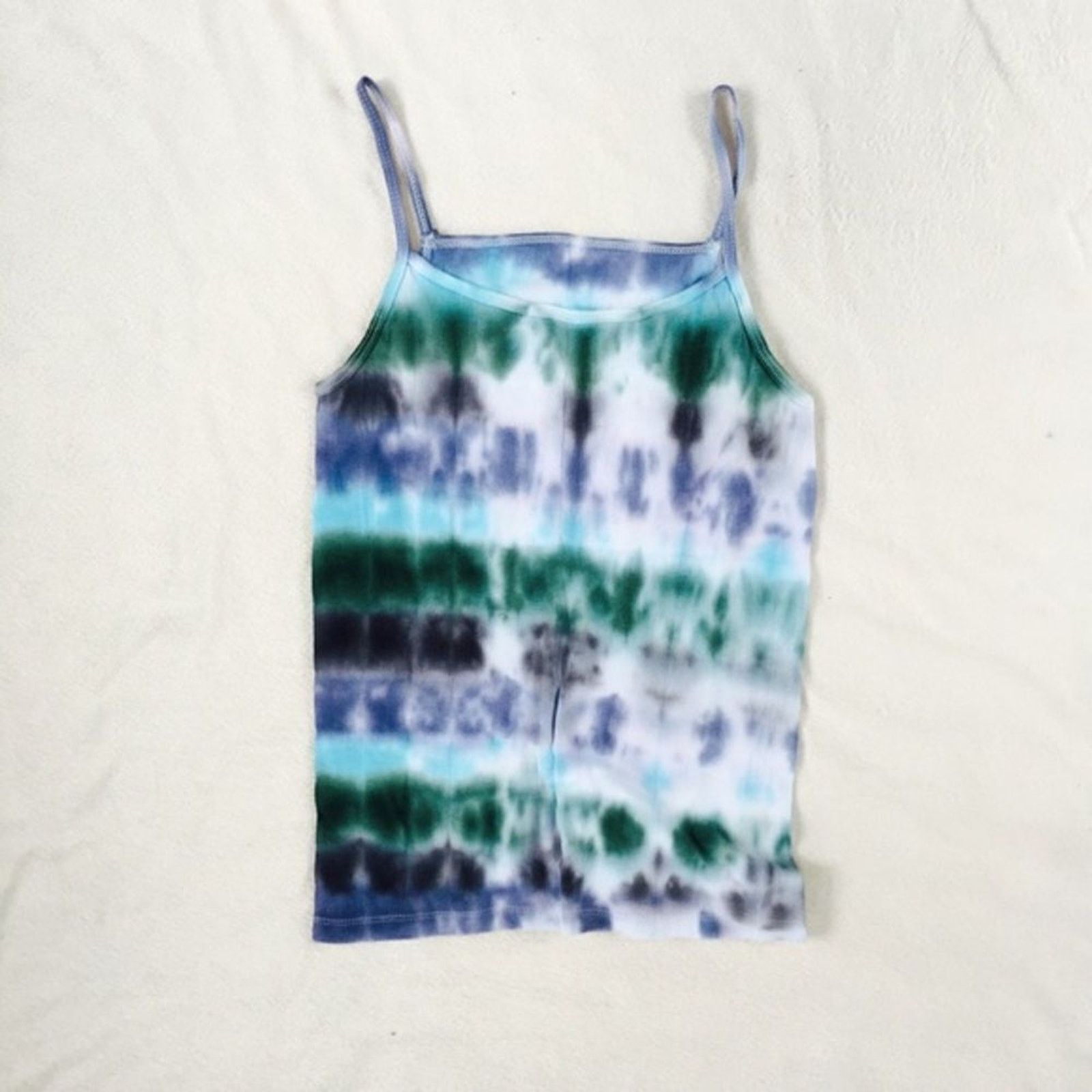 Fruit Of The Loom Dyes by MacKay Blue and Green Tie-Dye Tank Top Cami | Sz YL Size XS / US 0-2 / IT 36-38 - 3 Thumbnail