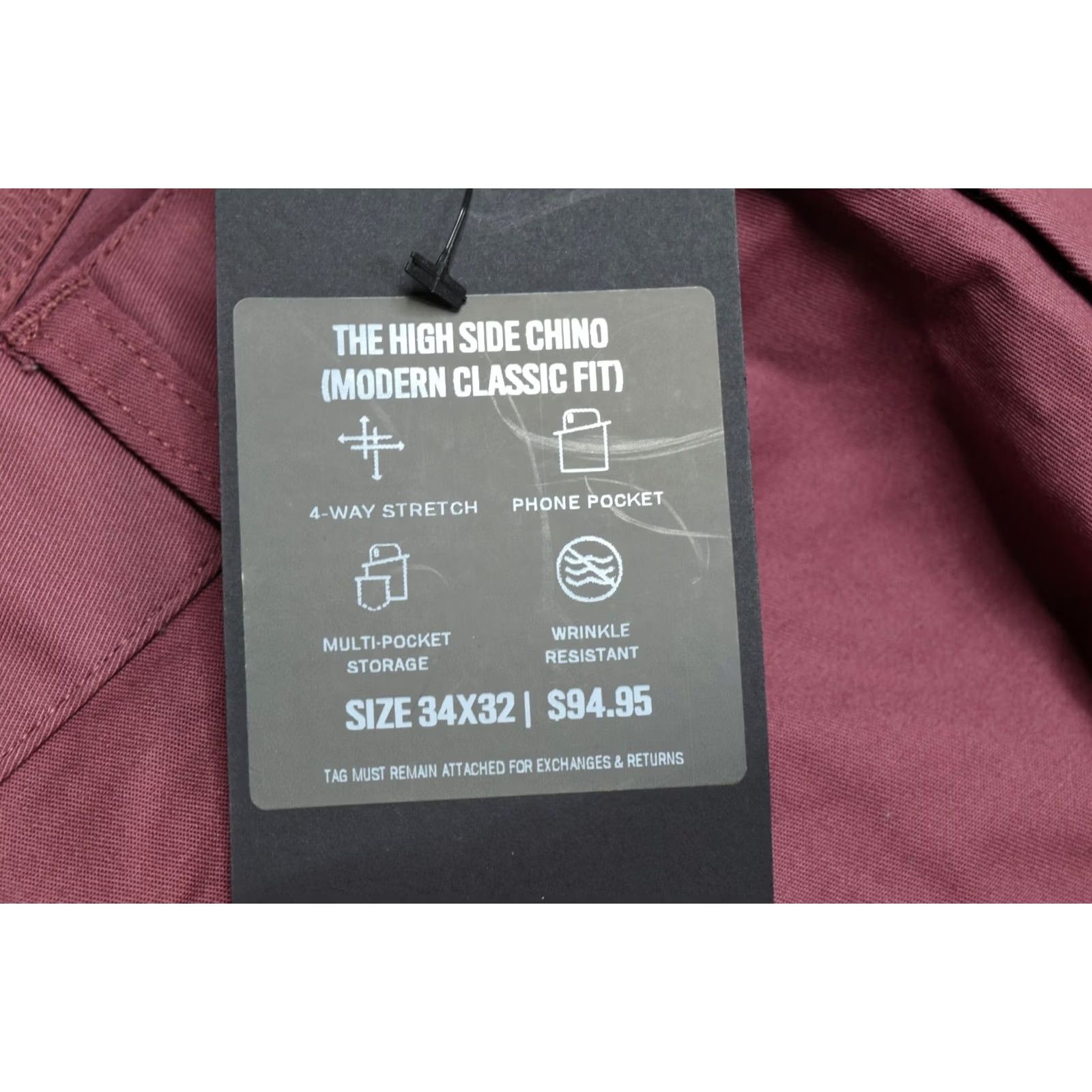 Fabletics Fabletics The High Side Chino Pants Mens 34x32 Maroon Modern Classic Fit Men's Chino Pants AS-QUICKLY Size US 34 / EU 50 - 5 Thumbnail