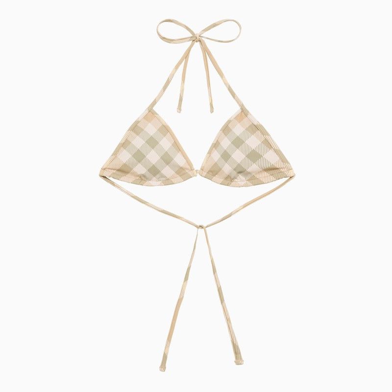 image of Burberry Check Pattern Beige Bikini Bra, Women's (Size Small)