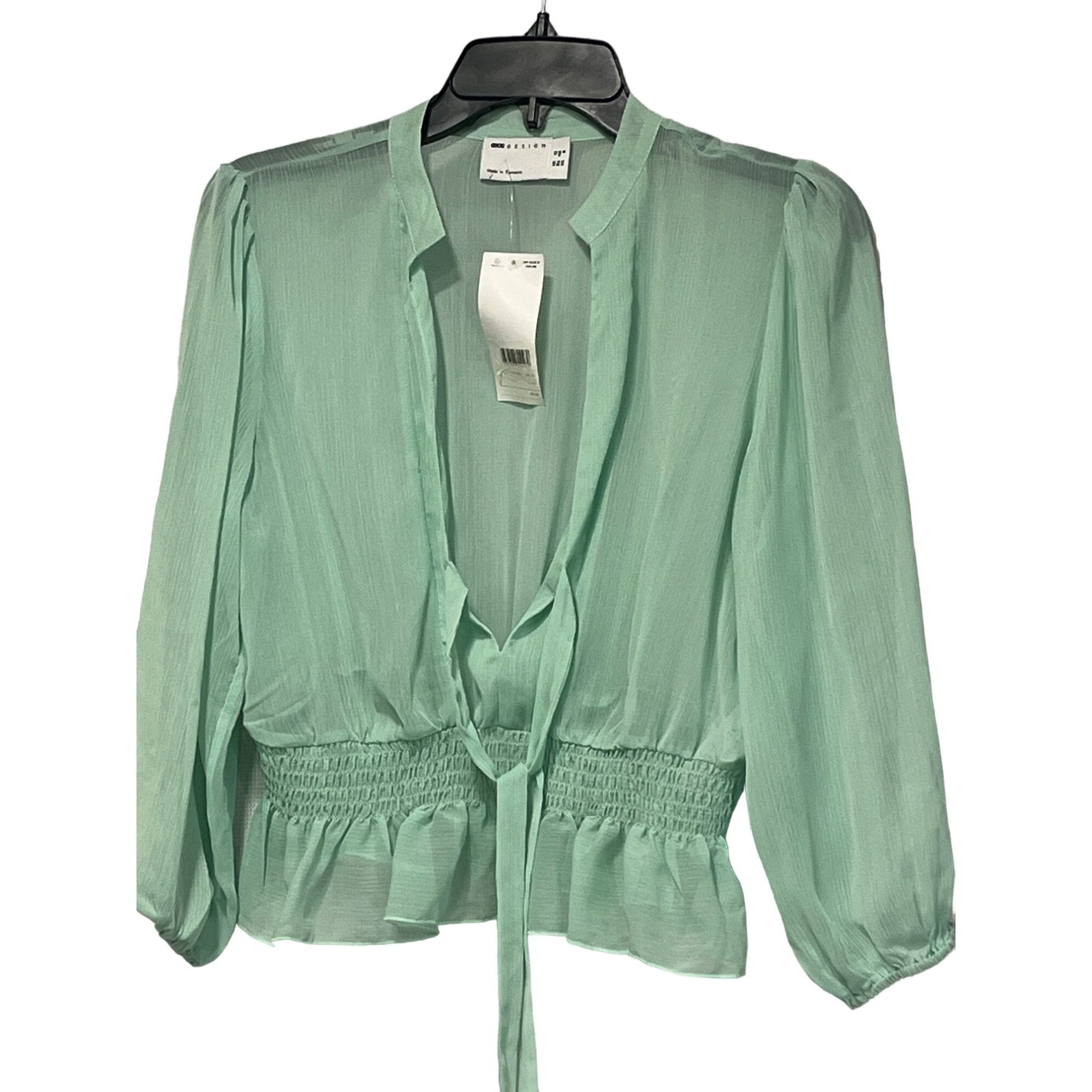 Other Asos Design Shirred Waist Sheer Long Sleeve Blouse, Mint gre Size M / US 6-8 / IT 42-44 - 11 Thumbnail