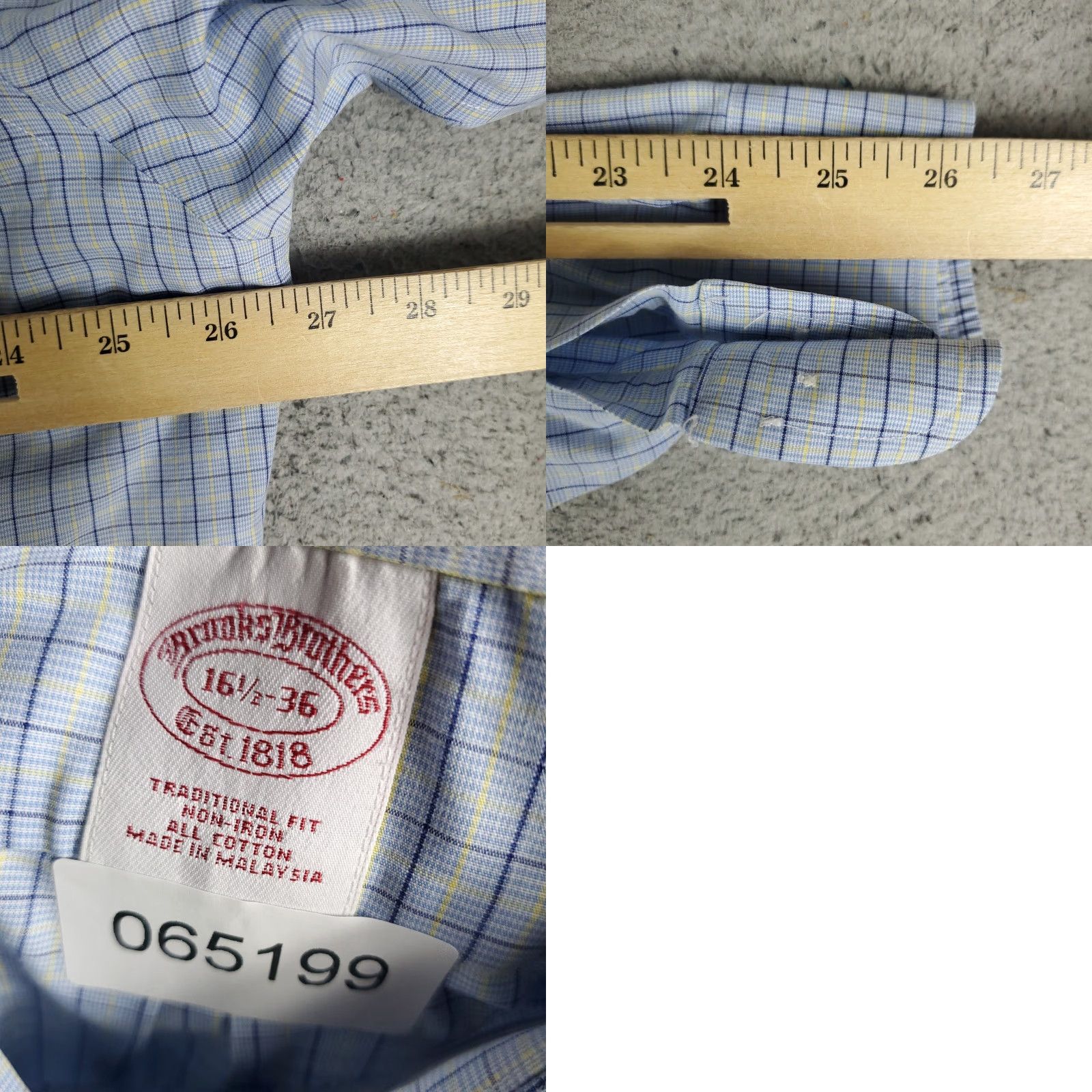 Brooks Brothers Brooks Brothers Shirt Mens 16.5 Blue Plaid Traditional Fit Dress Button Up Shirt Size 42R - 8 Thumbnail