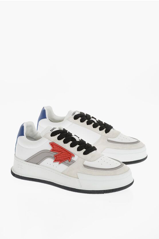 image of Dsquared2 Lather Canadian Low-Top Sneakers With Suede And Rubber Detai in White, Men's (Size 12)