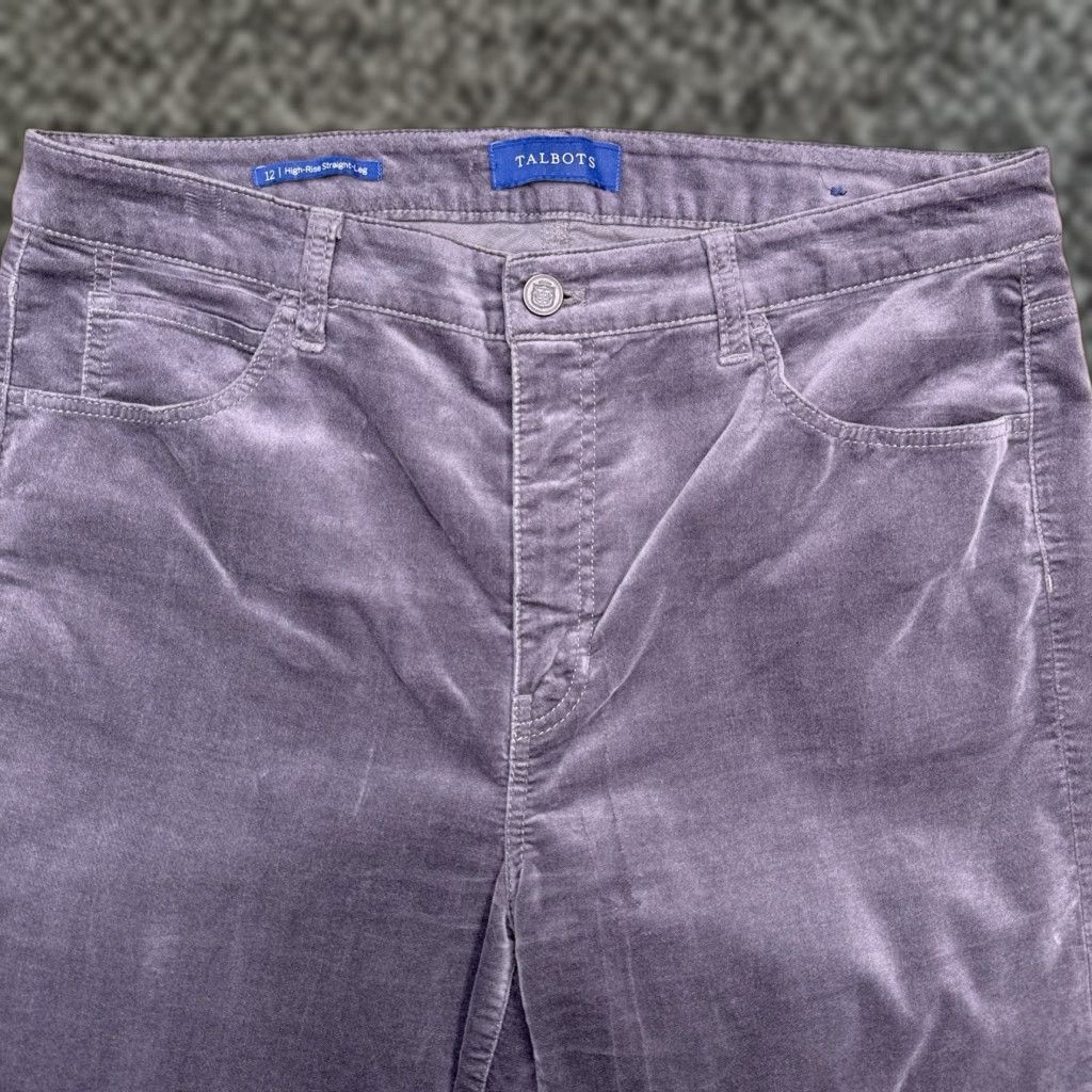 Talbots Talbots High Rise Velvet Pants 12 Gray Straight Leg Stretch Size 34" / US 12 / IT 48 - 1 Thumbnail