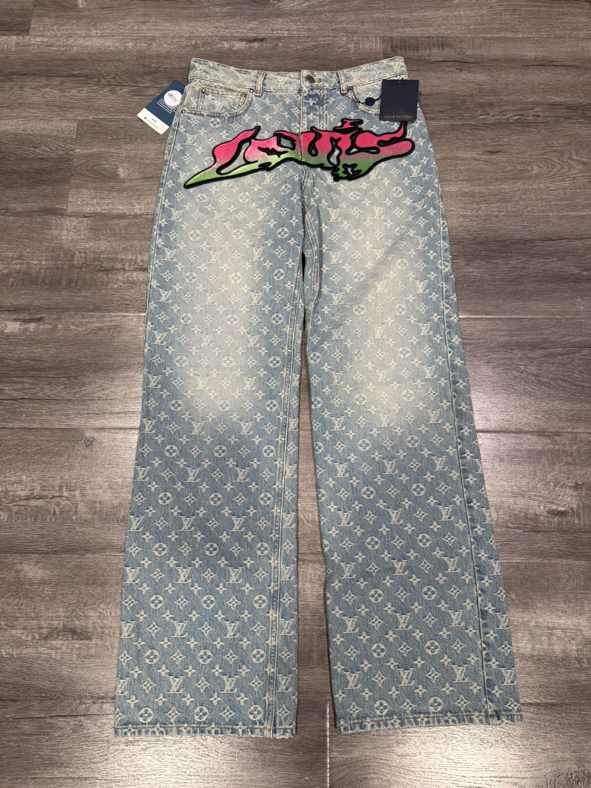 Louis Vuitton Denim Graffiti Monogram Pants