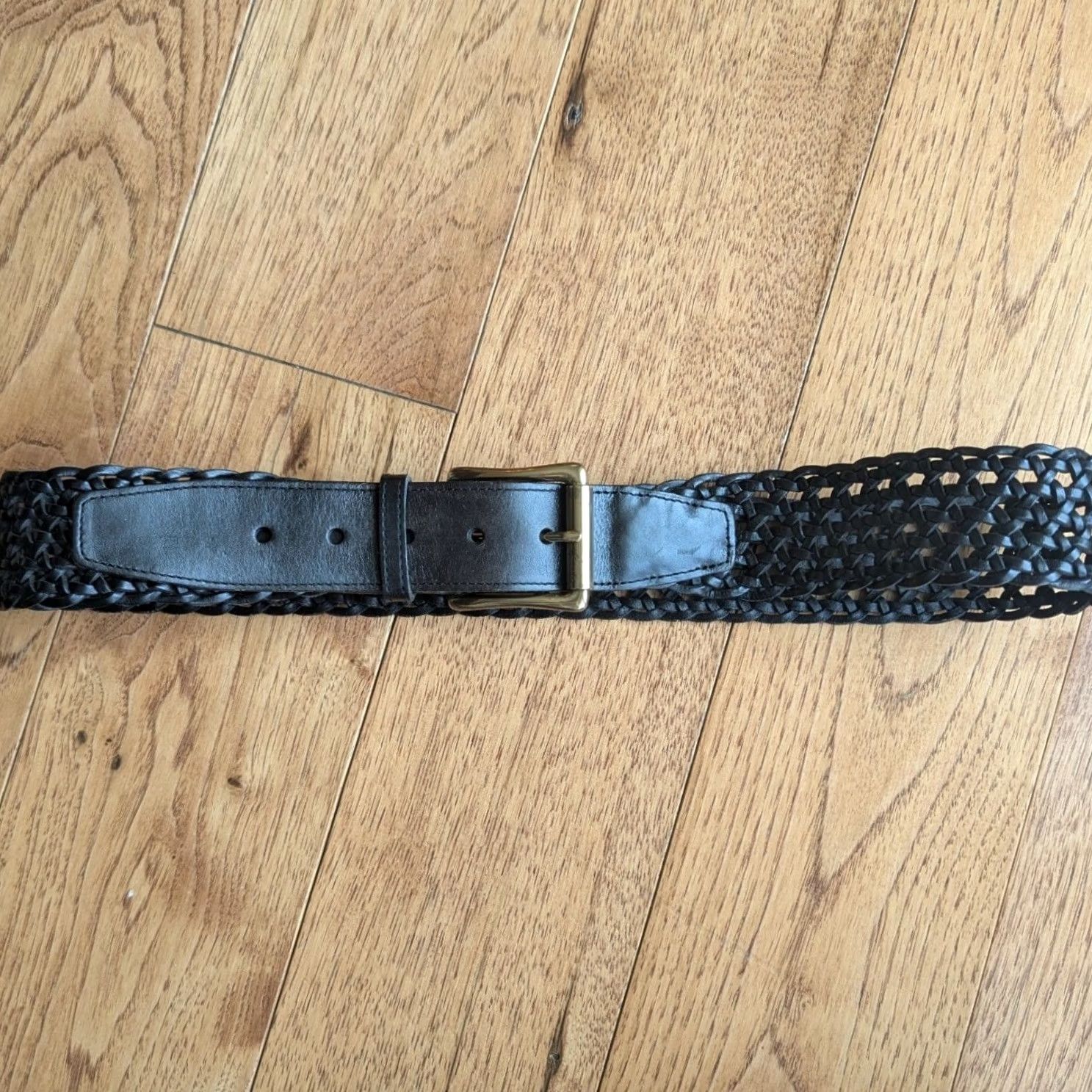 Talbots Talbots Black Braided Leather Belt Gold Buckle Wide M Womens Belt Wide Woven Braided Size ONE SIZE - 2 Thumbnail