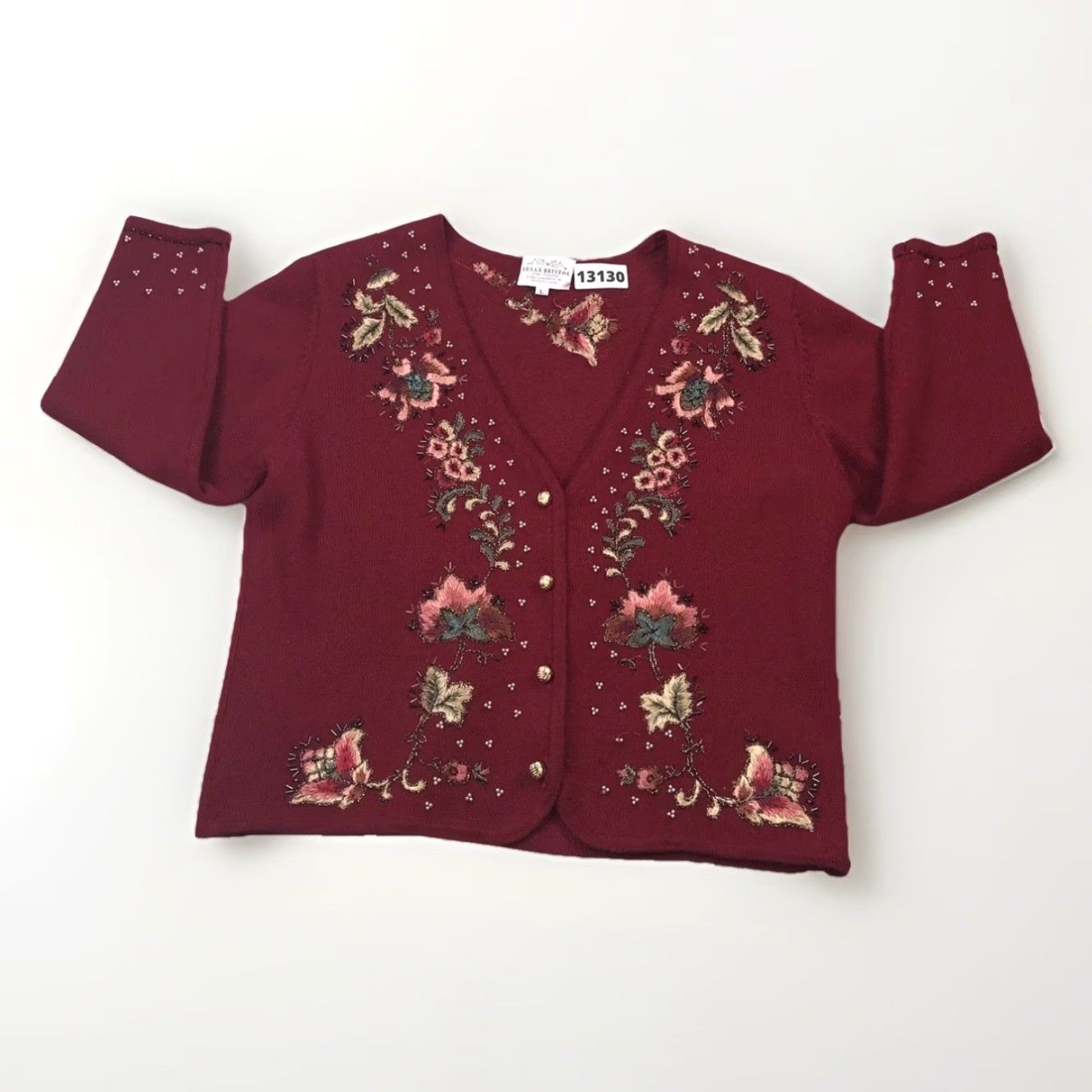 Vintage VINTAGE Susan Bristol Cardigan Women 100% Wool Beaded Embroidered Red Large Size L / US 10 / IT 46 - 2 Thumbnail